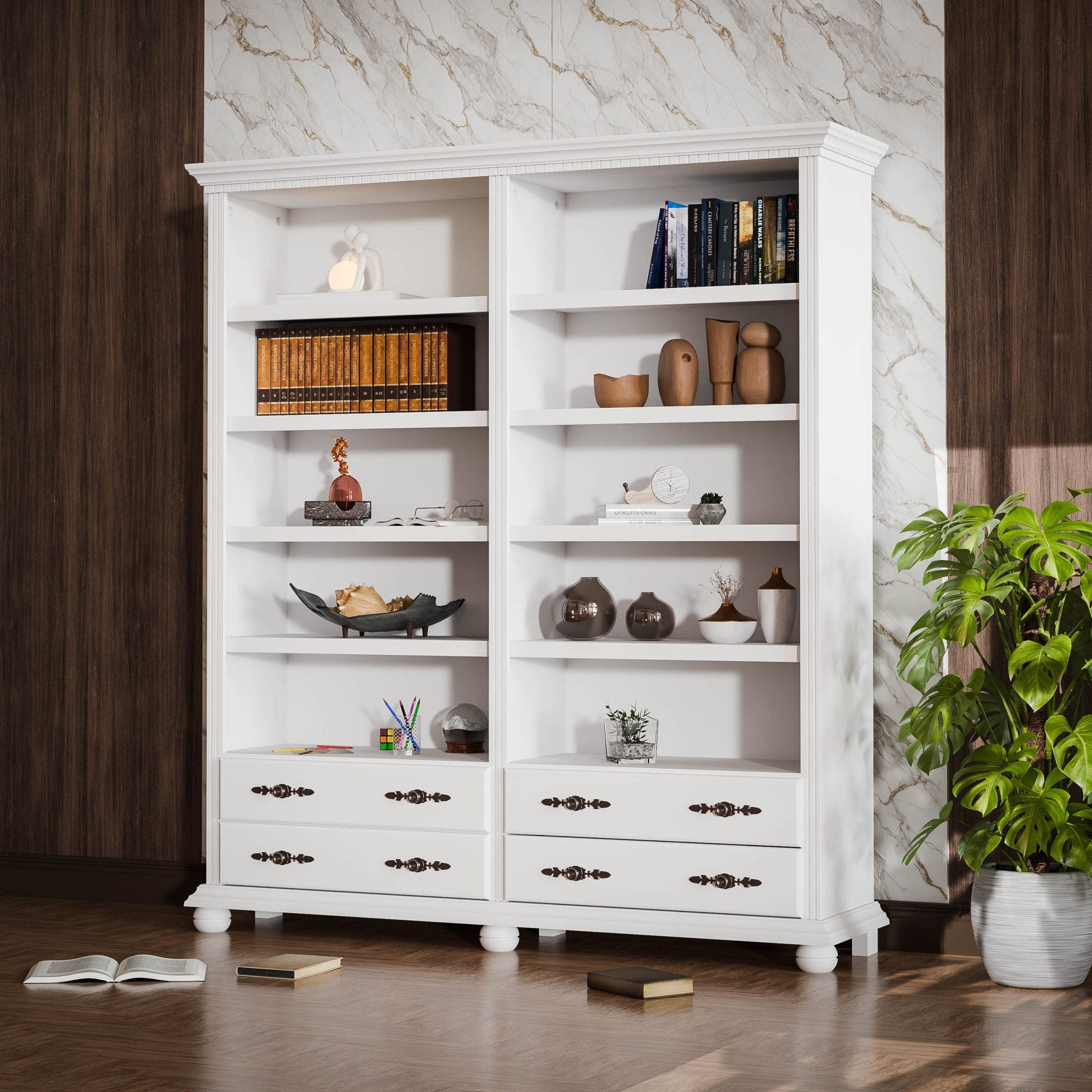 Étagère double « Fjord » en bois d'épicéa massif pour le salon
