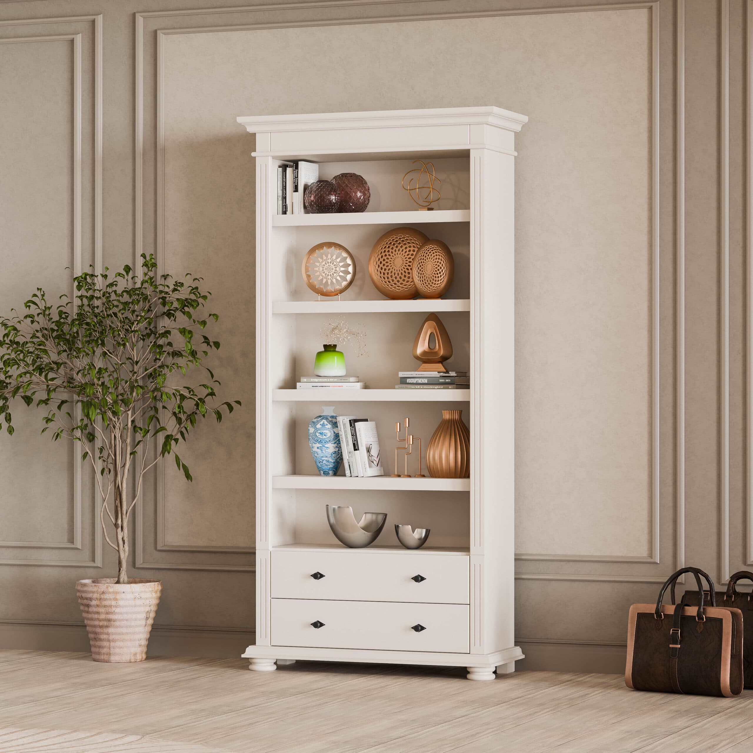 Étagère Skagen en bois massif, couleur beige cachemire