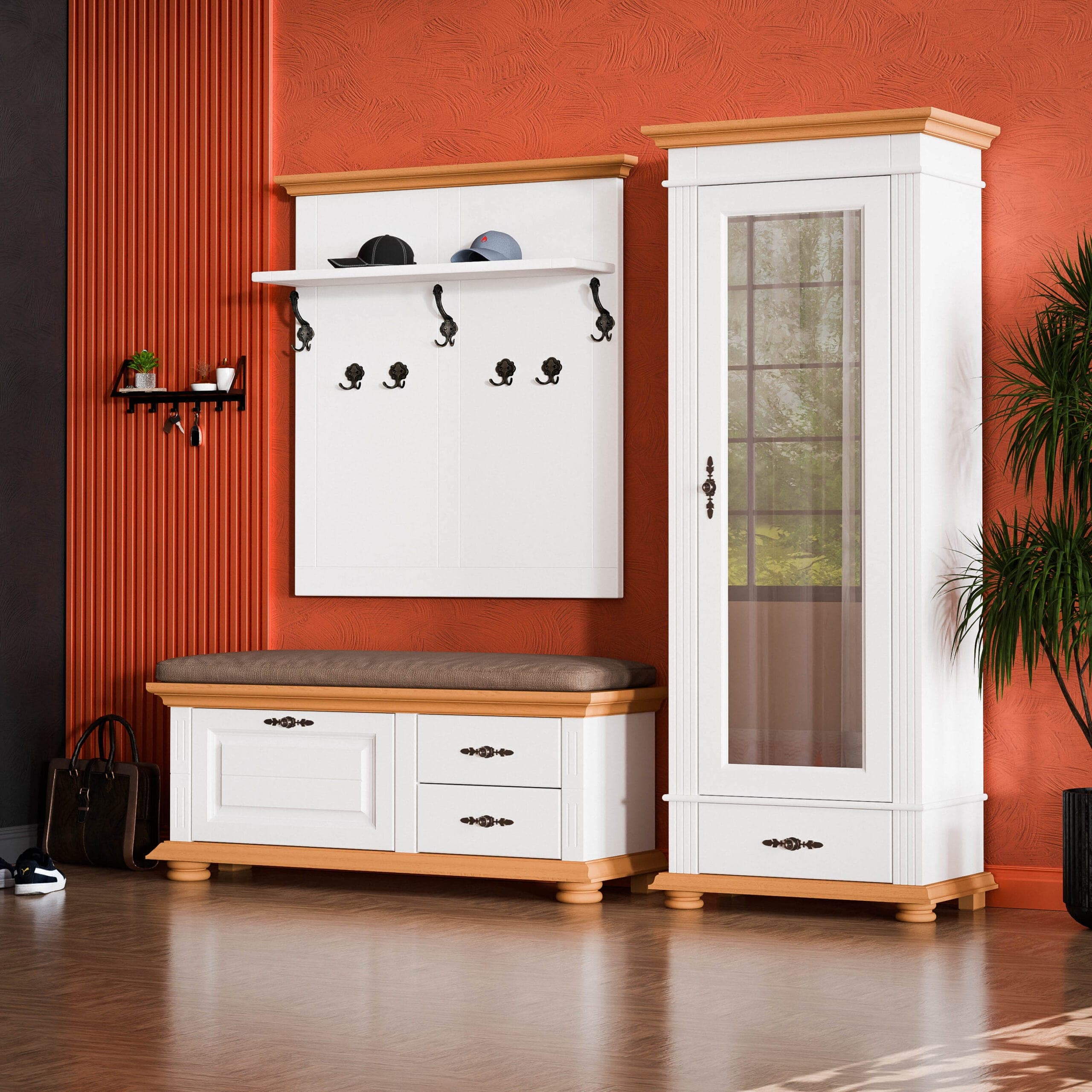 Ensemble d'entrée Skagen 4 en bois massif avec porte miroir
