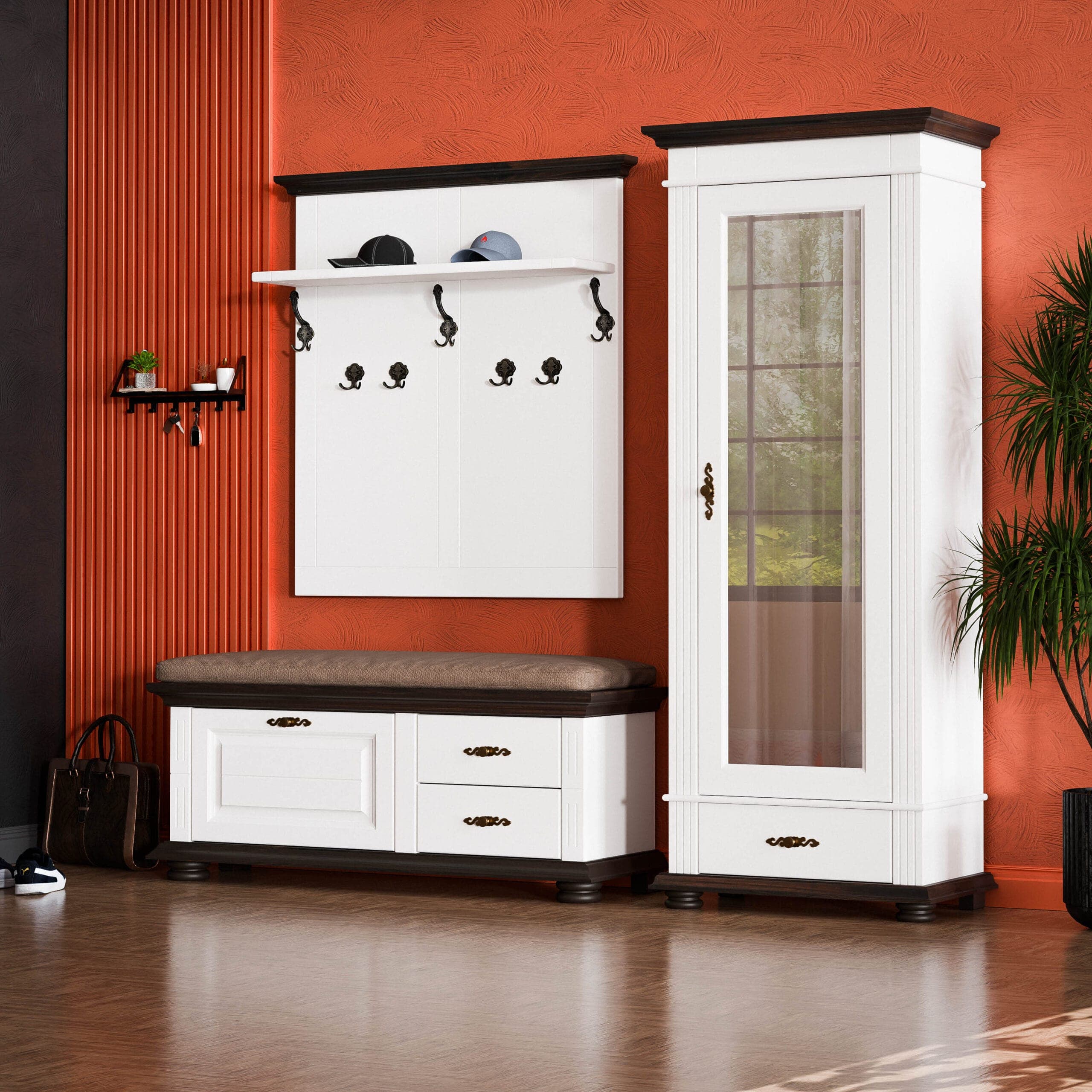 Ensemble d'entrée Skagen 4 en bois massif avec porte miroir