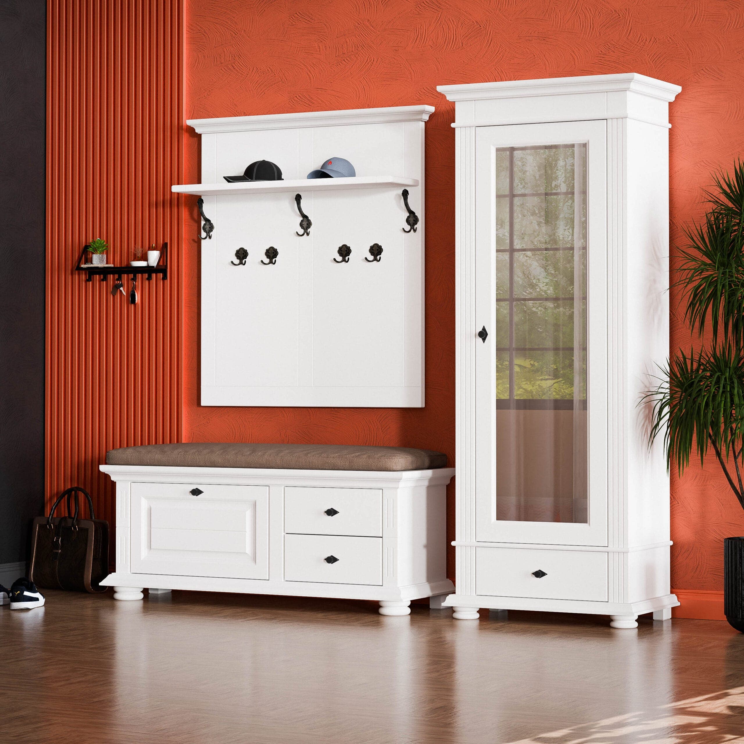 Ensemble d'entrée Skagen 4 en bois massif avec porte miroir