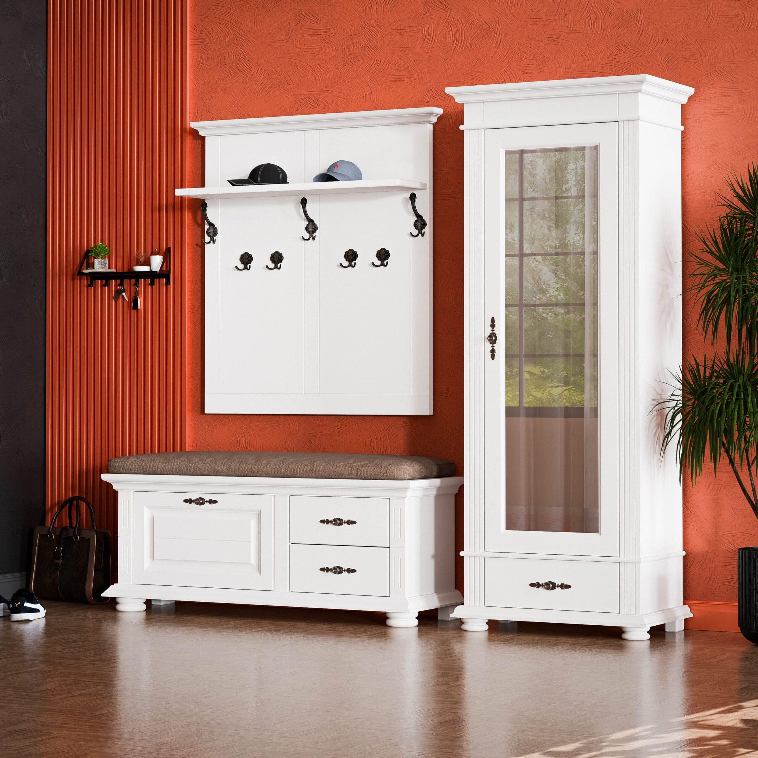 Ensemble d'entrée Skagen 4 en bois massif avec porte miroir