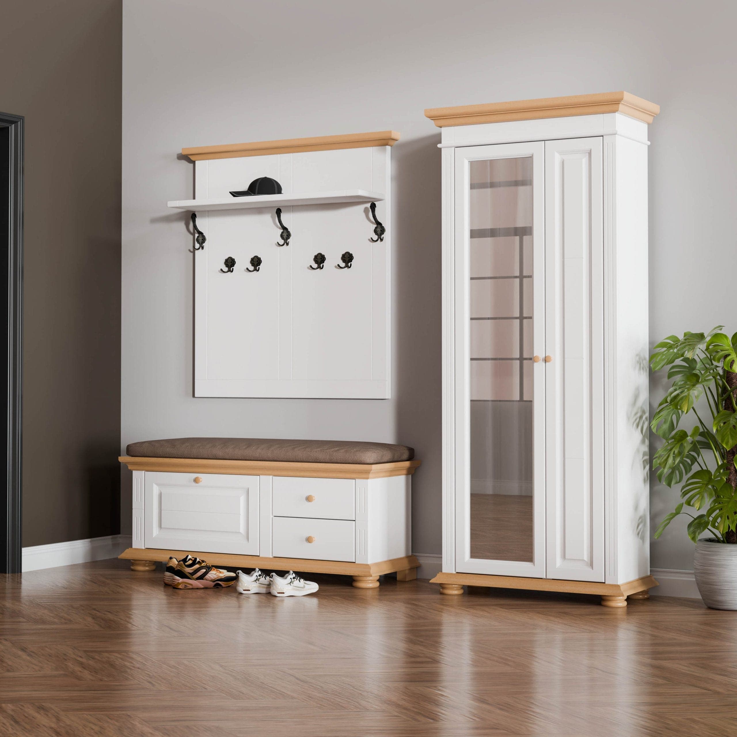 Ensemble de couloir Skagen 2 en bois massif avec placard et penderie