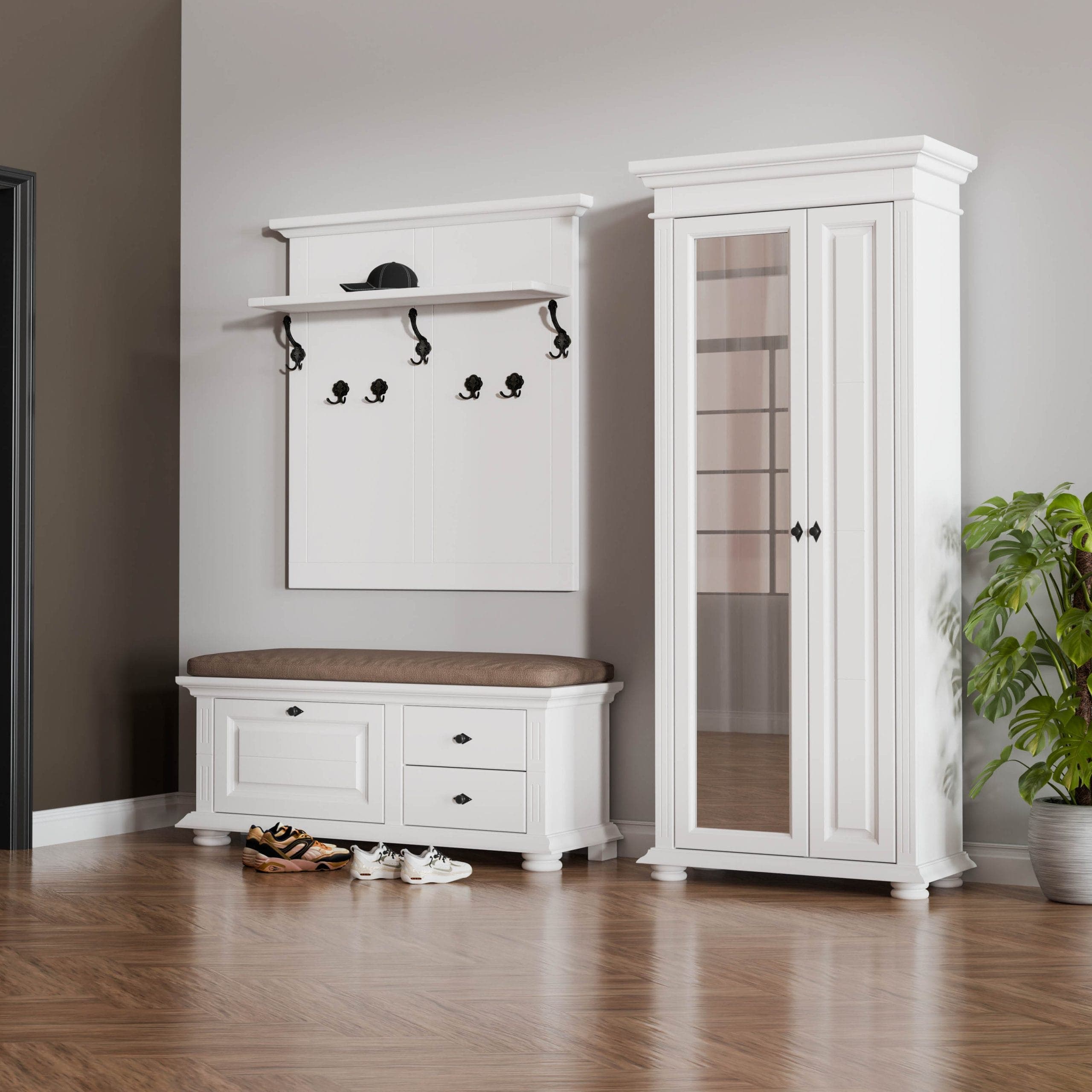 Ensemble de couloir Skagen 2 en bois massif avec placard et penderie