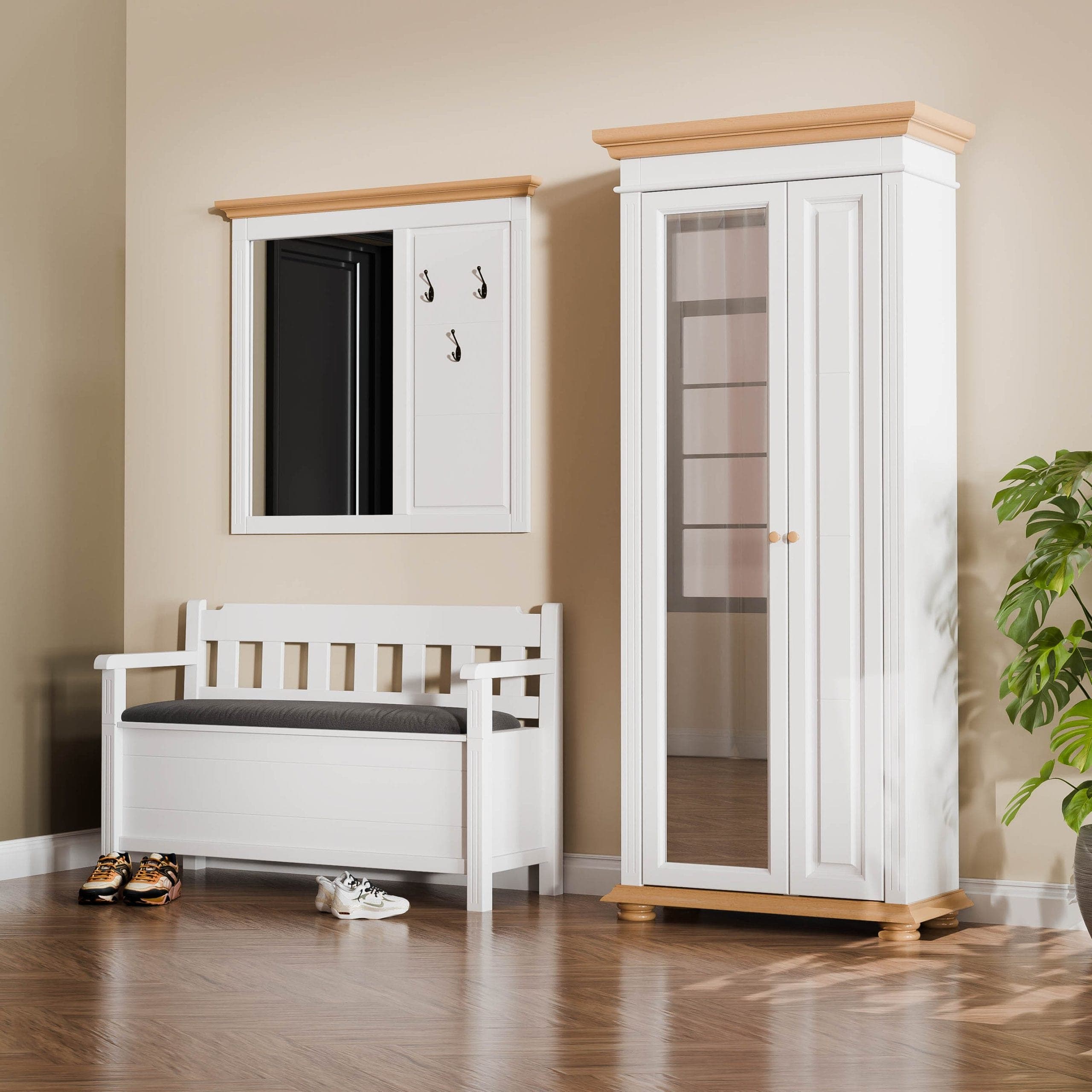 Ensemble d'entrée en bois massif Skagen 7 avec banc et miroir