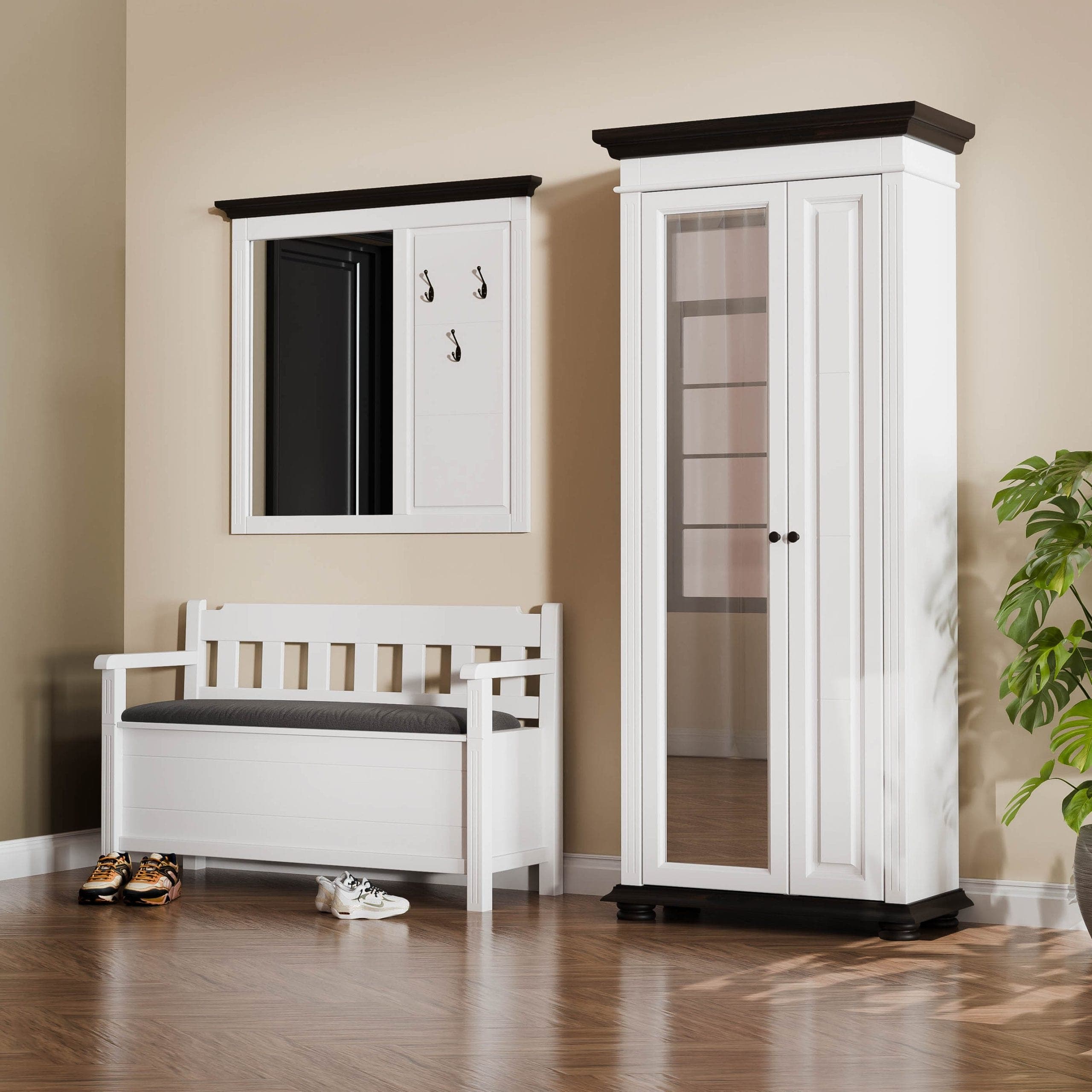 Ensemble d'entrée en bois massif Skagen 7 avec banc et miroir