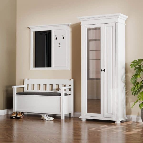 Ensemble d'entrée en bois massif Skagen 7 avec banc et miroir