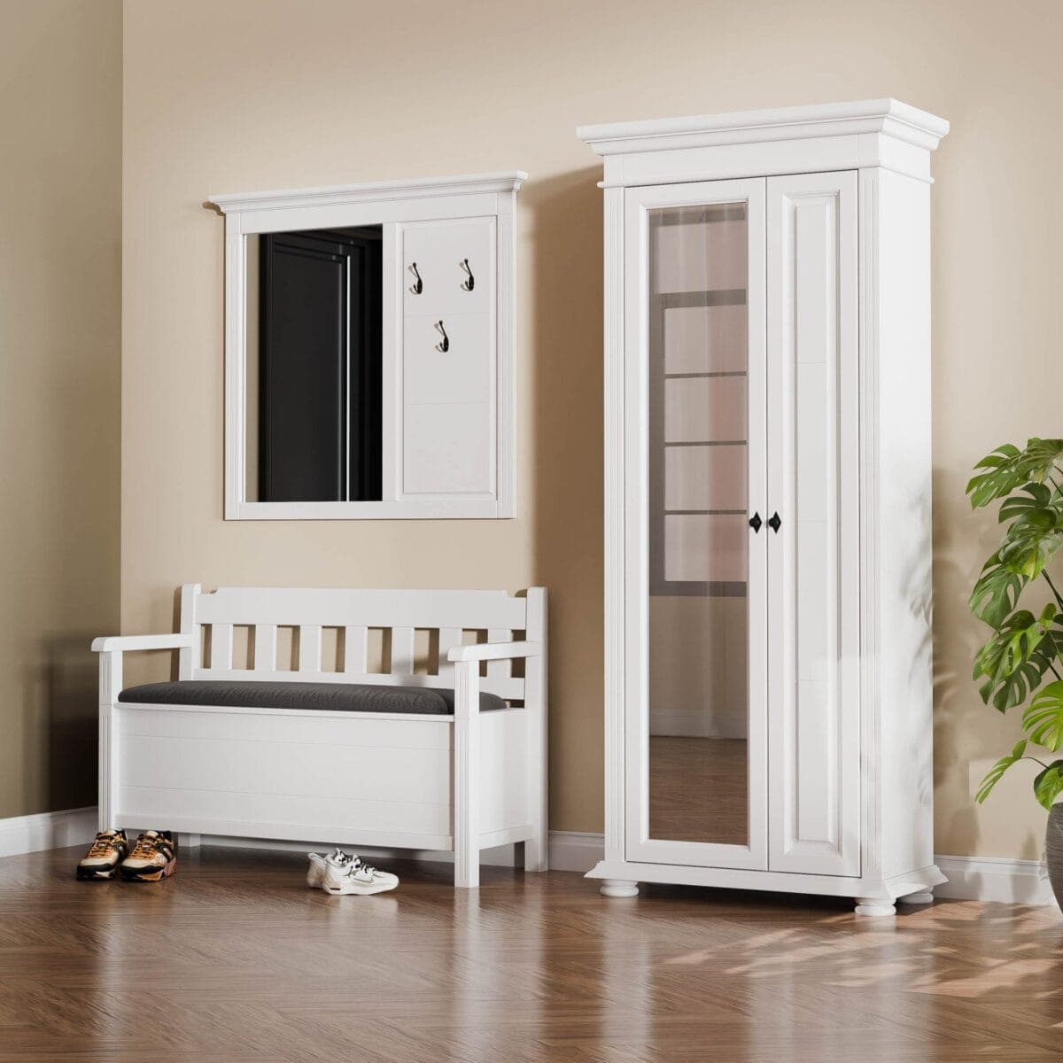Ensemble d'entrée en bois massif Skagen 7 avec banc et miroir