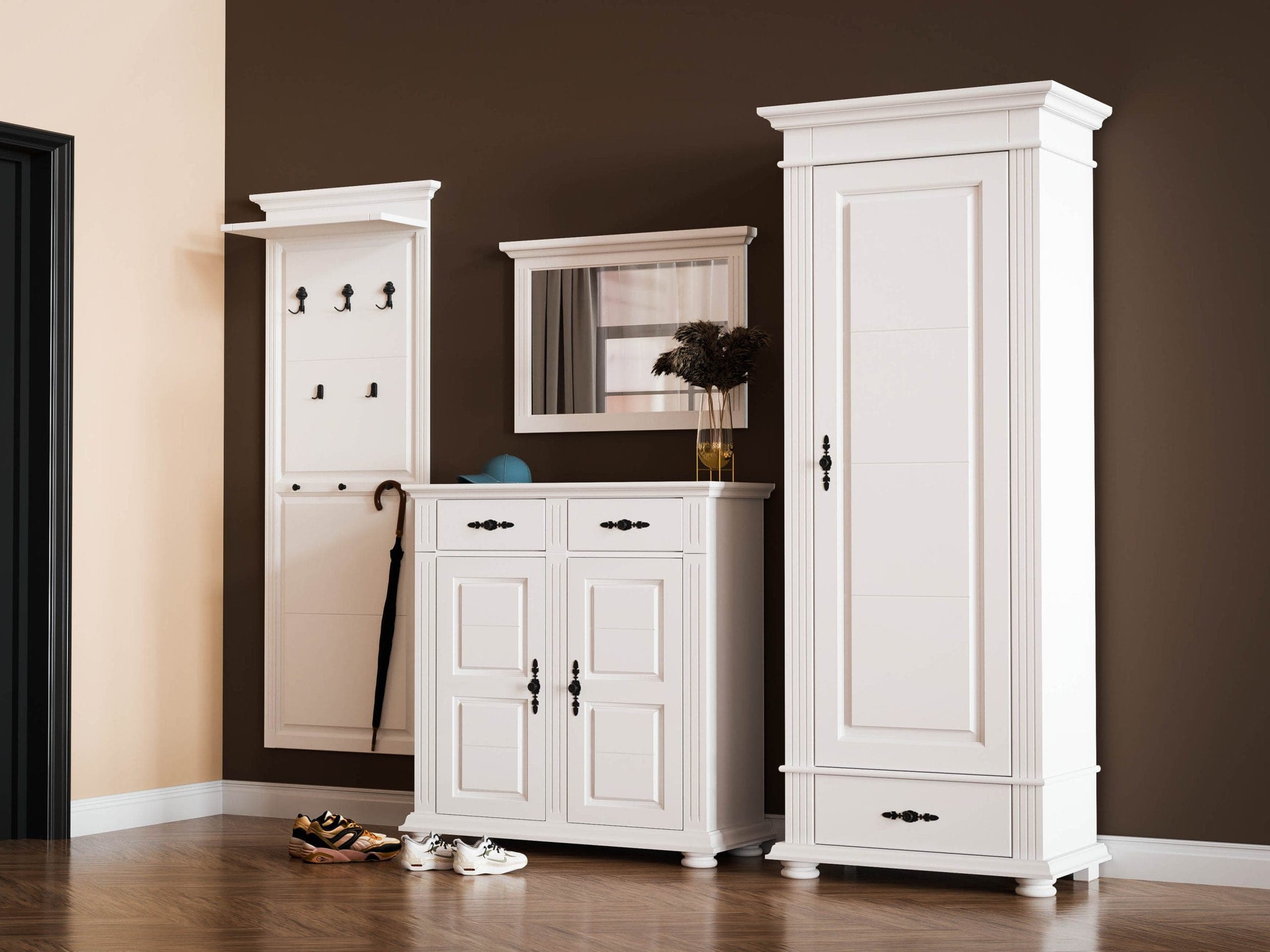 Ensemble de vestiaire Skagen 3 en bois massif avec armoire et miroir
