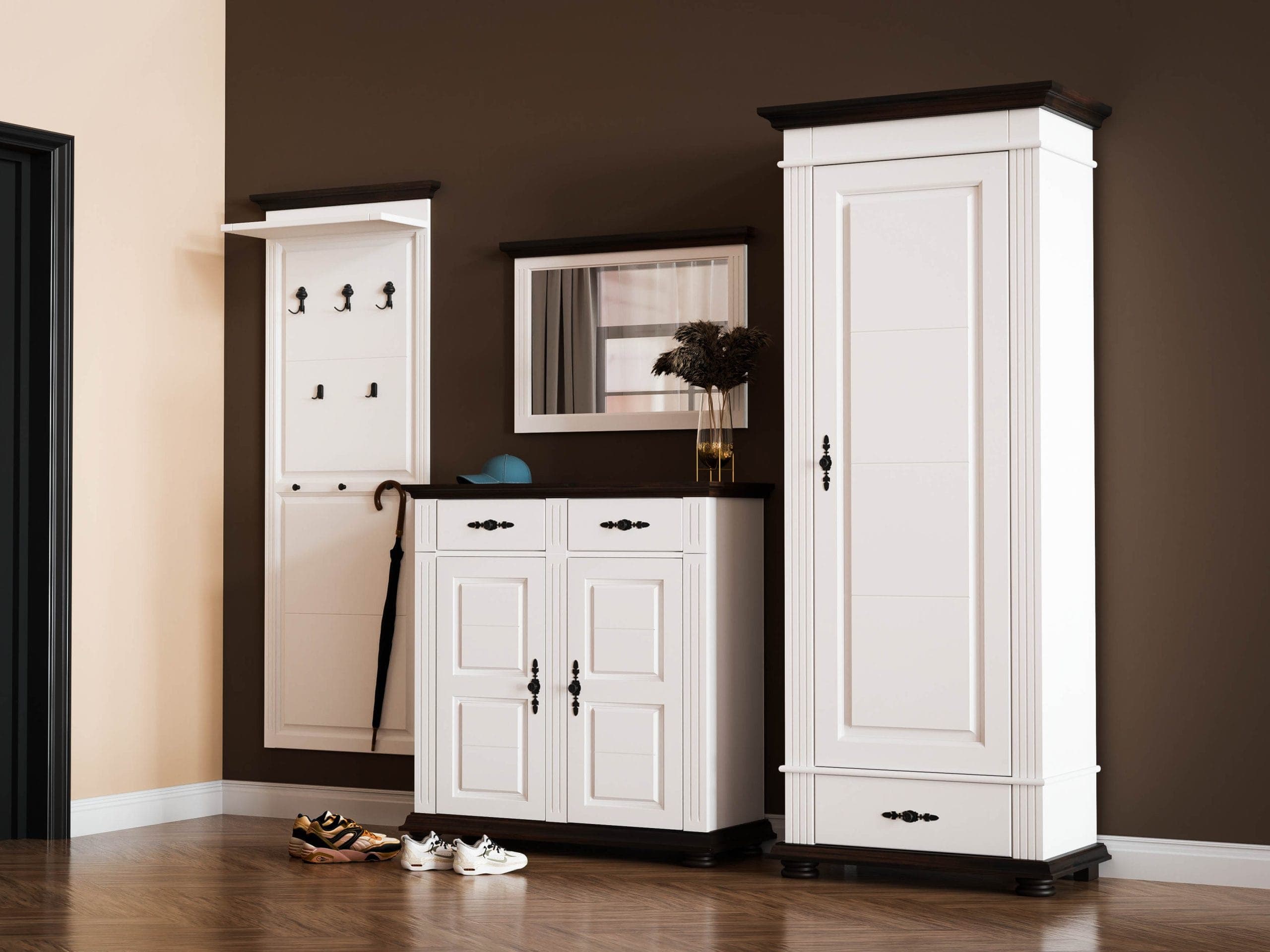 Ensemble de vestiaire Skagen 3 en bois massif avec armoire et miroir