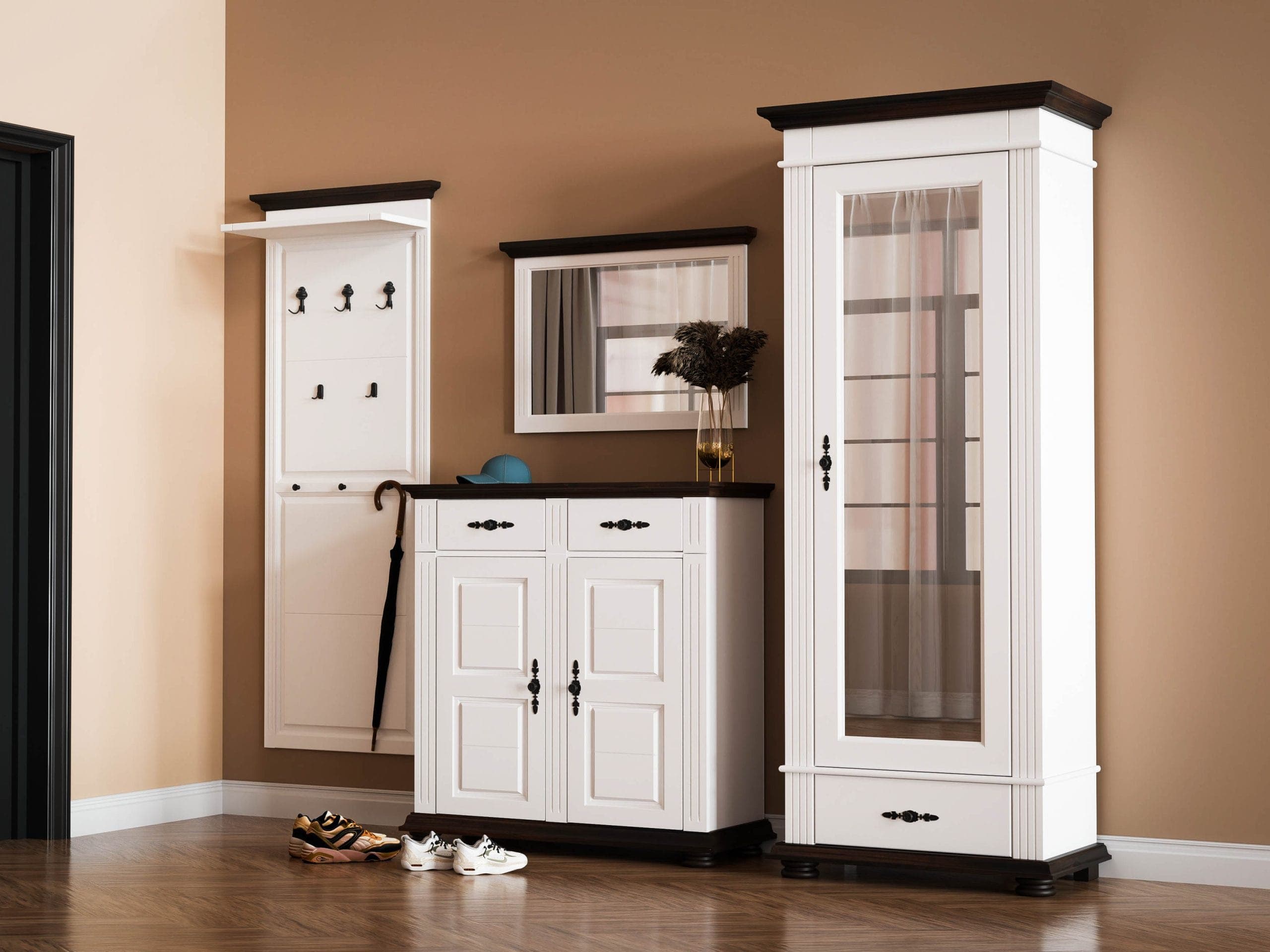 Ensemble de vestiaire Skagen 3 en bois massif avec armoire et miroir