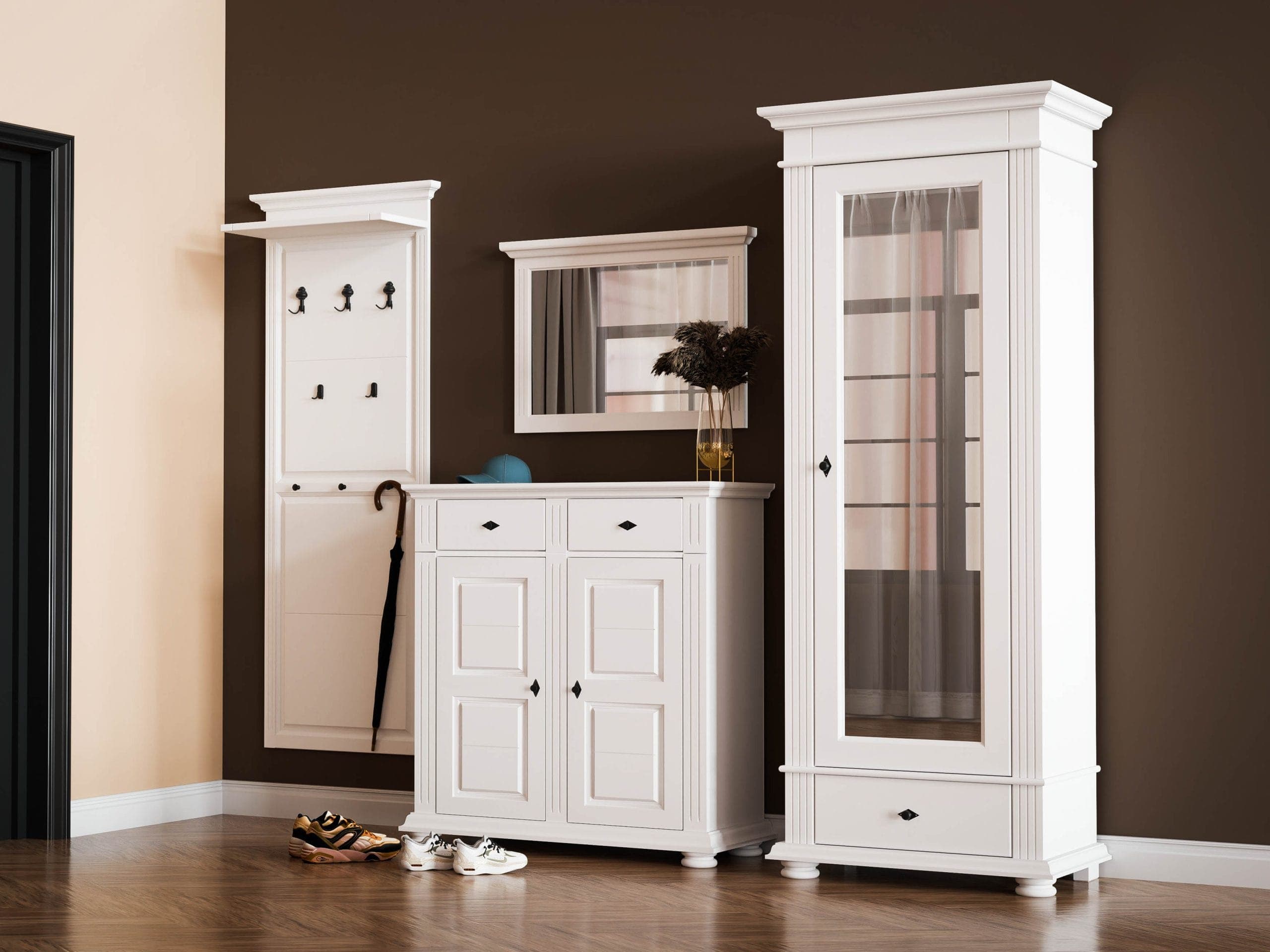 Ensemble de vestiaire Skagen 3 en bois massif avec armoire et miroir