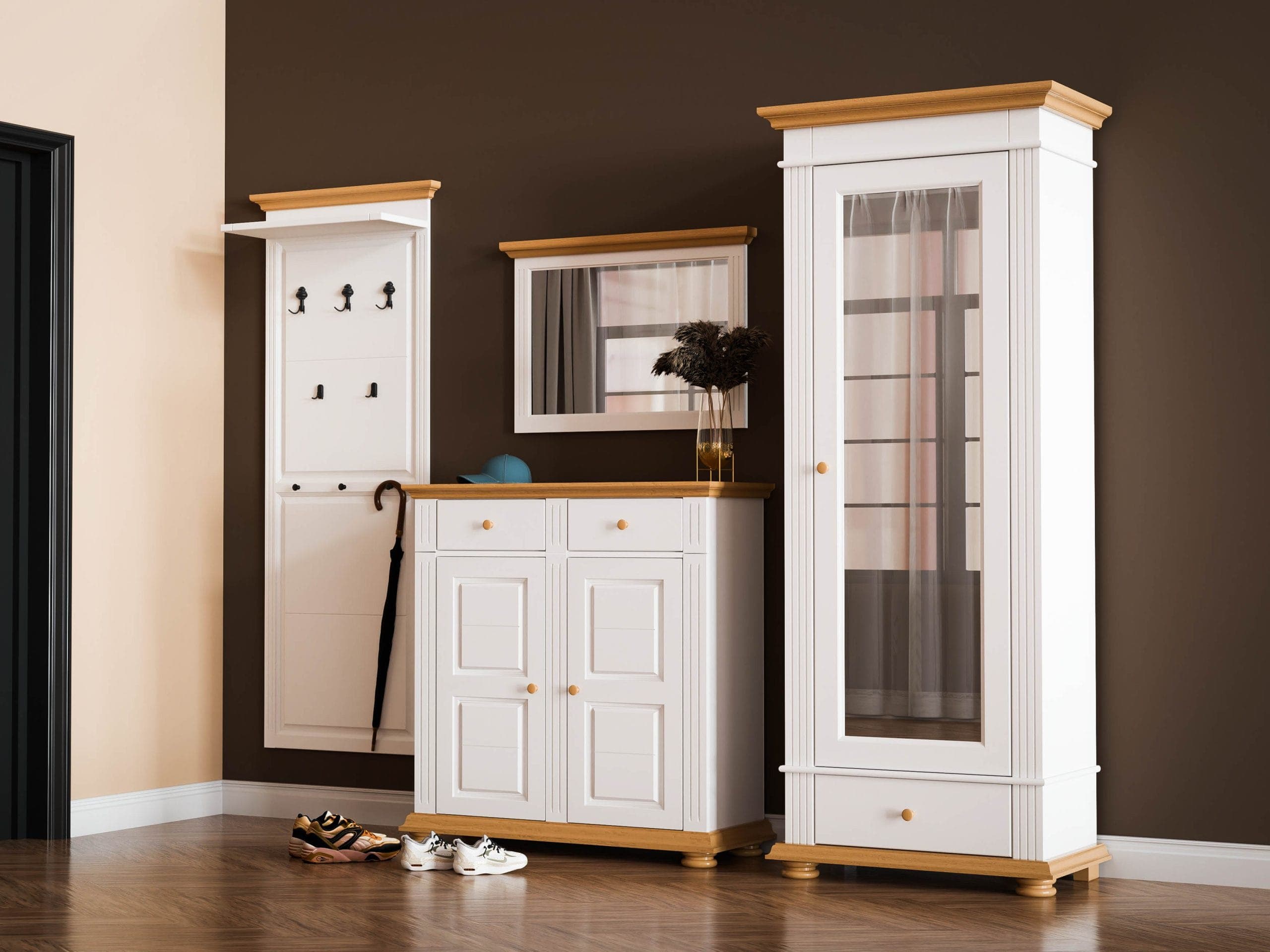 Ensemble de vestiaire Skagen 3 en bois massif avec armoire et miroir