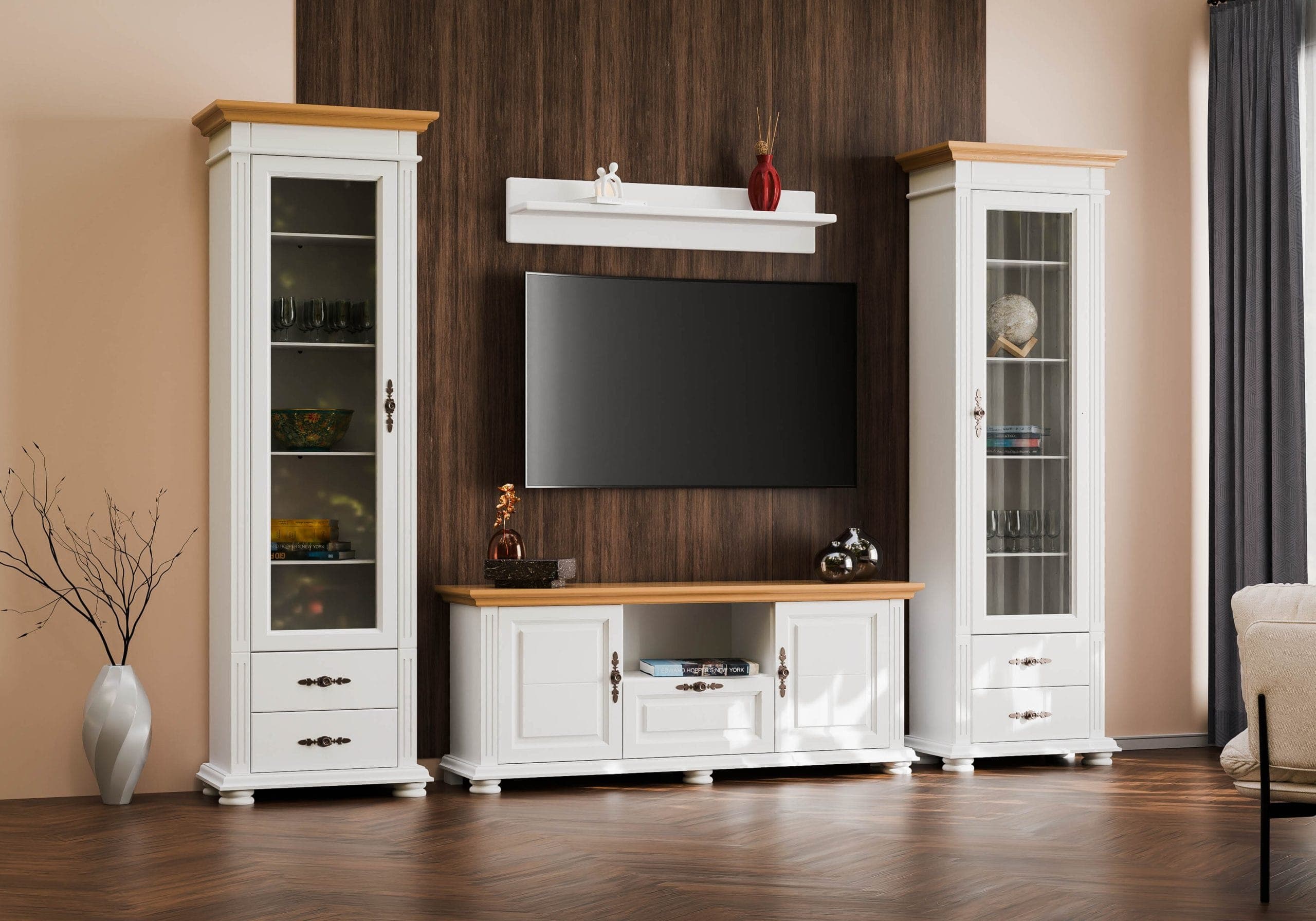 Ensemble de salon Skagen 7 en bois massif avec meuble TV