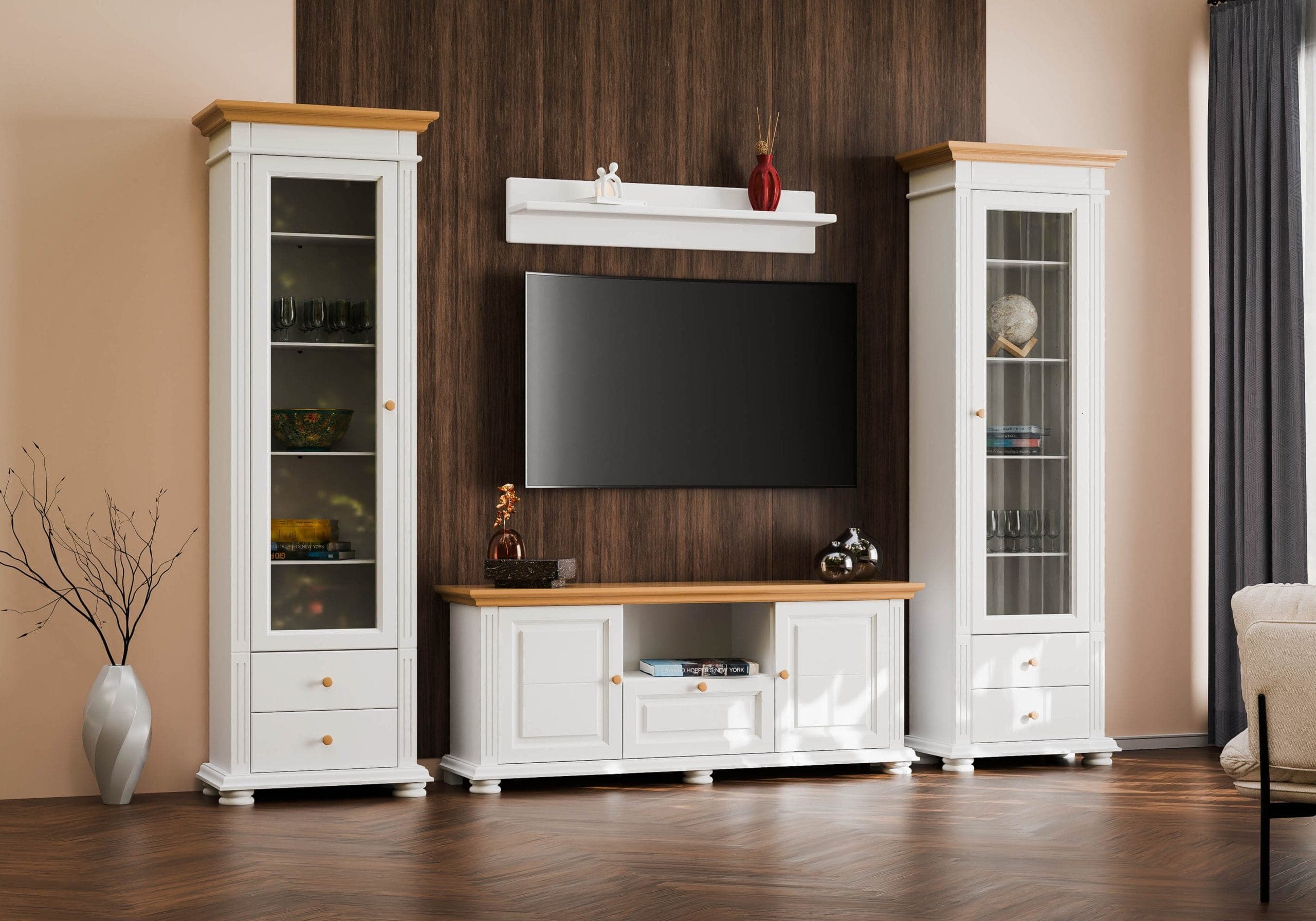 Ensemble de salon Skagen 7 en bois massif avec meuble TV