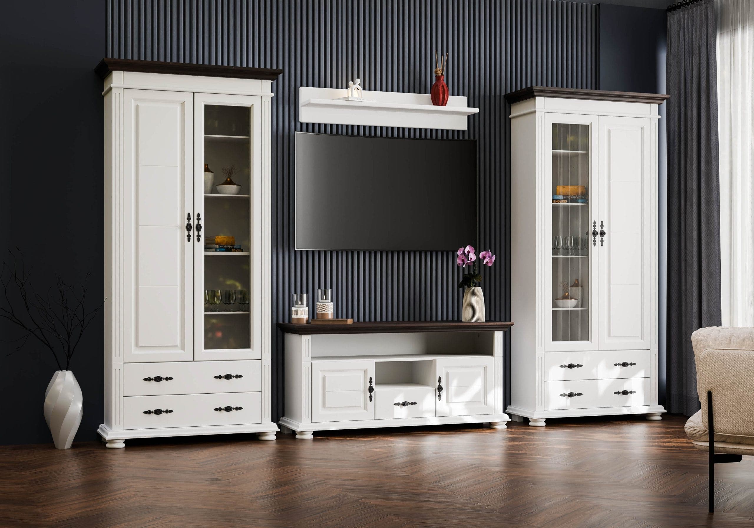 Salon Skagen 3 – Ensemble en bois massif comprenant 2 vitrines