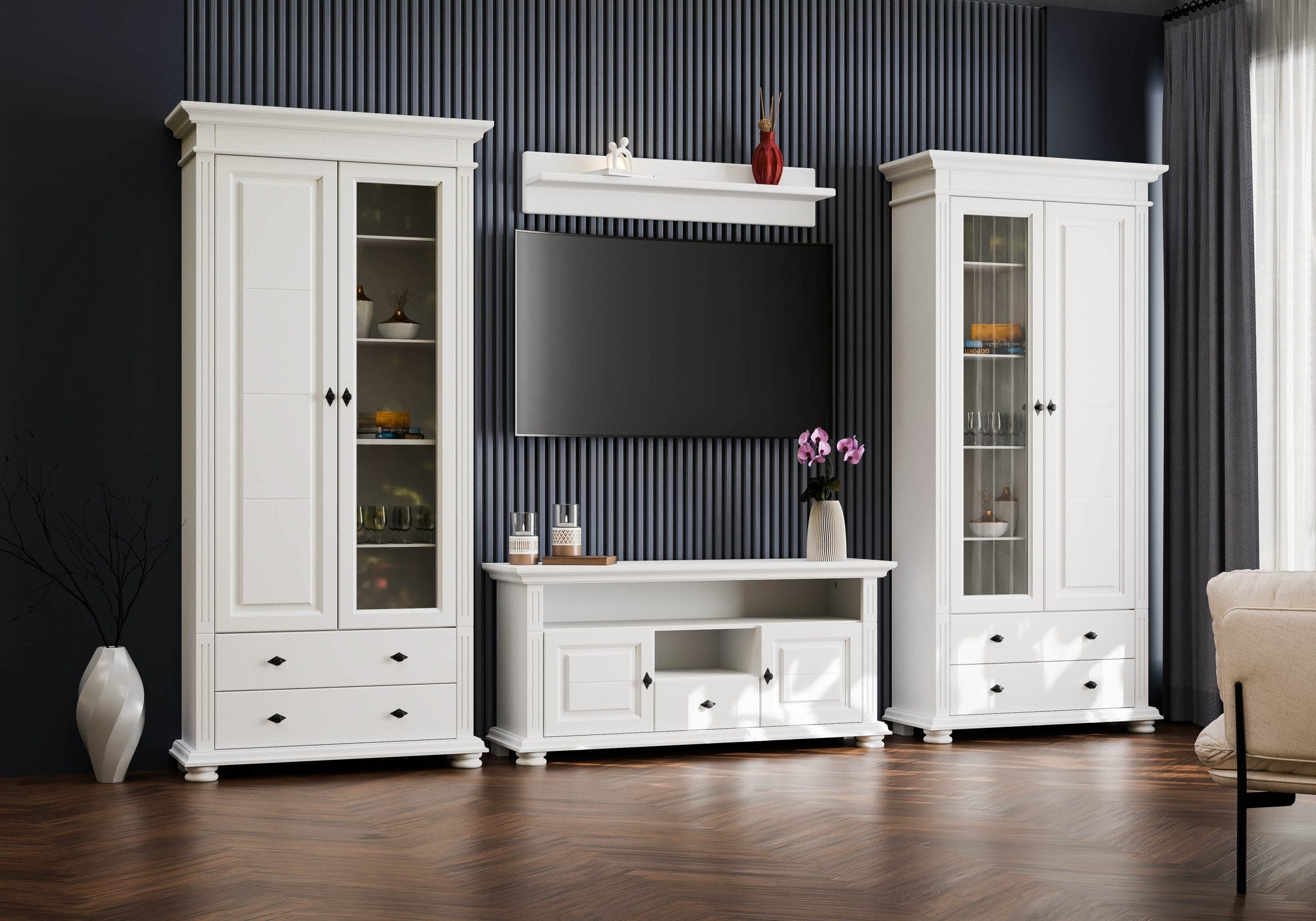 Salon Skagen 3 – Ensemble en bois massif comprenant 2 vitrines