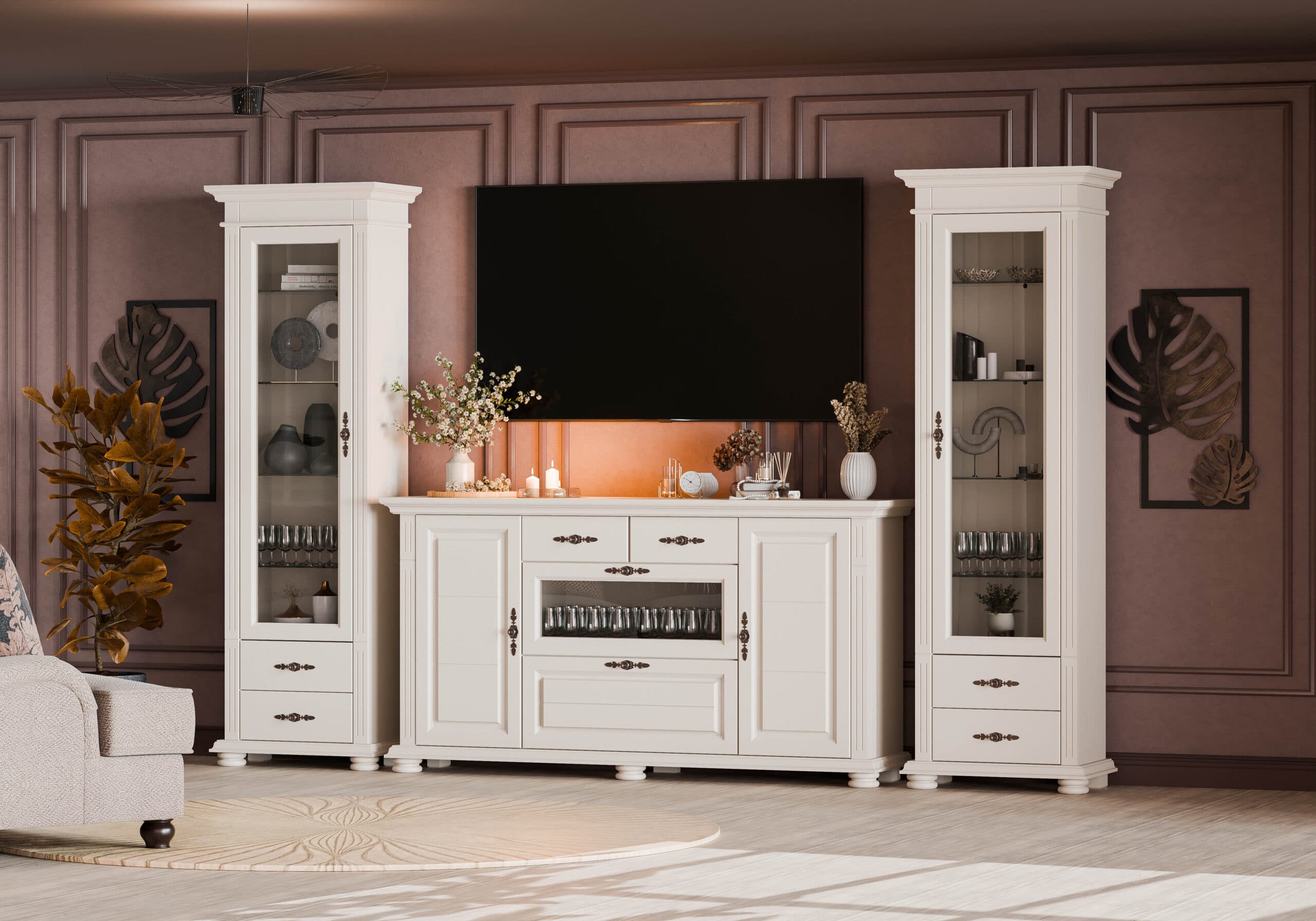 Salon Skagen en bois massif, couleur beige cachemire