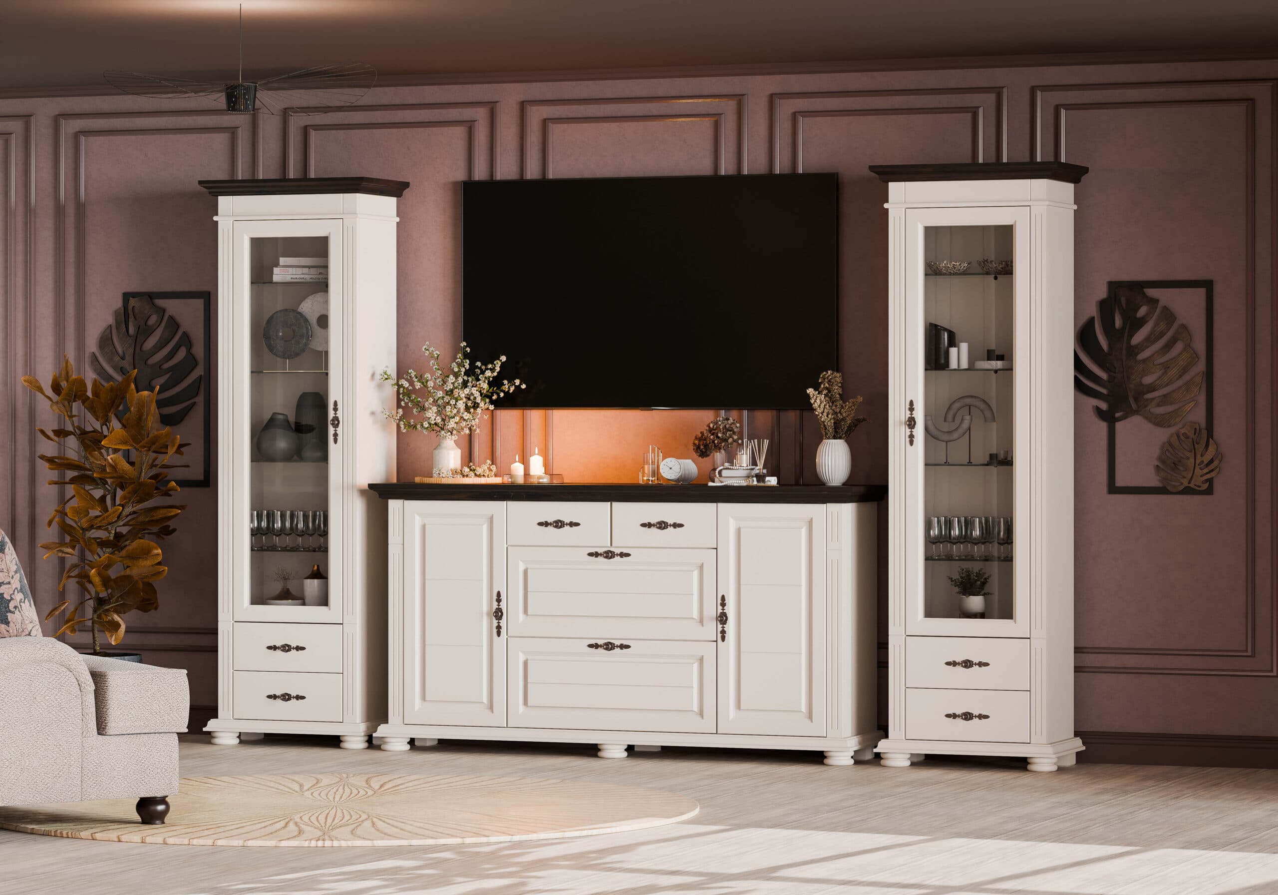 Salon Skagen en bois massif, couleur beige cachemire