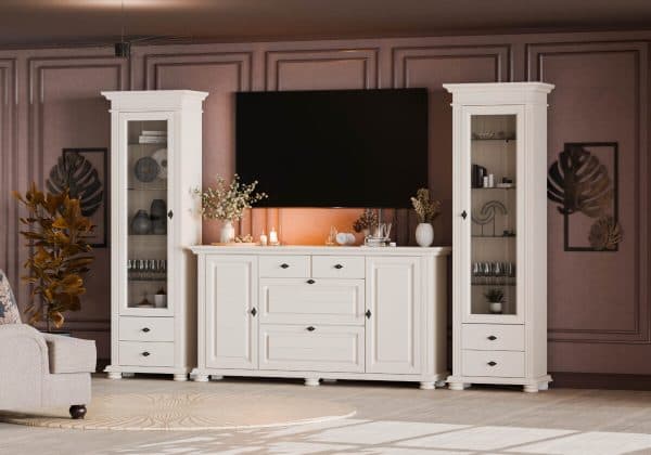Salon Skagen en bois massif, couleur beige cachemire