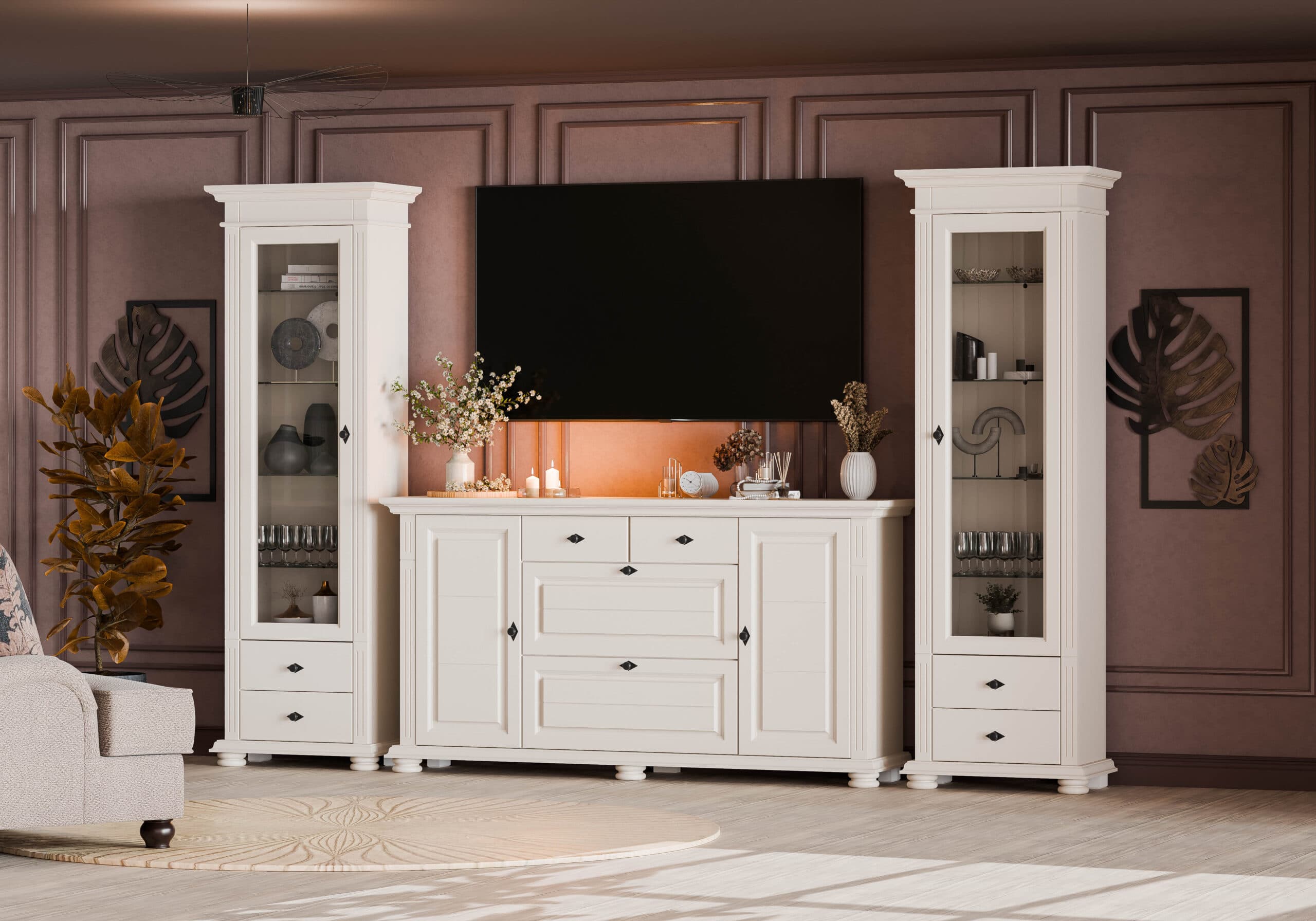 Salon Skagen en bois massif, couleur beige cachemire