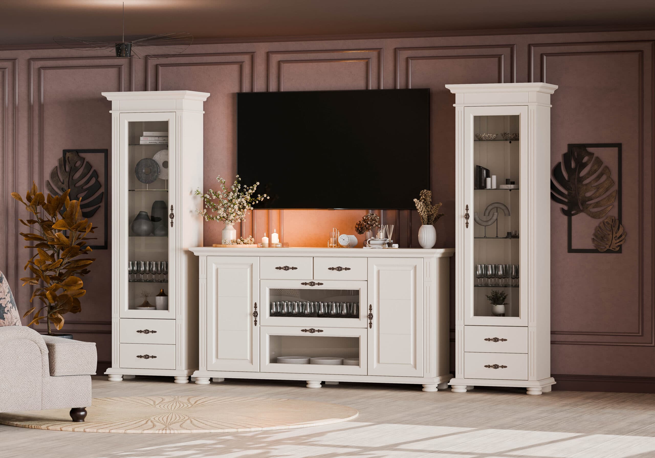 Salon Skagen en bois massif, couleur beige cachemire