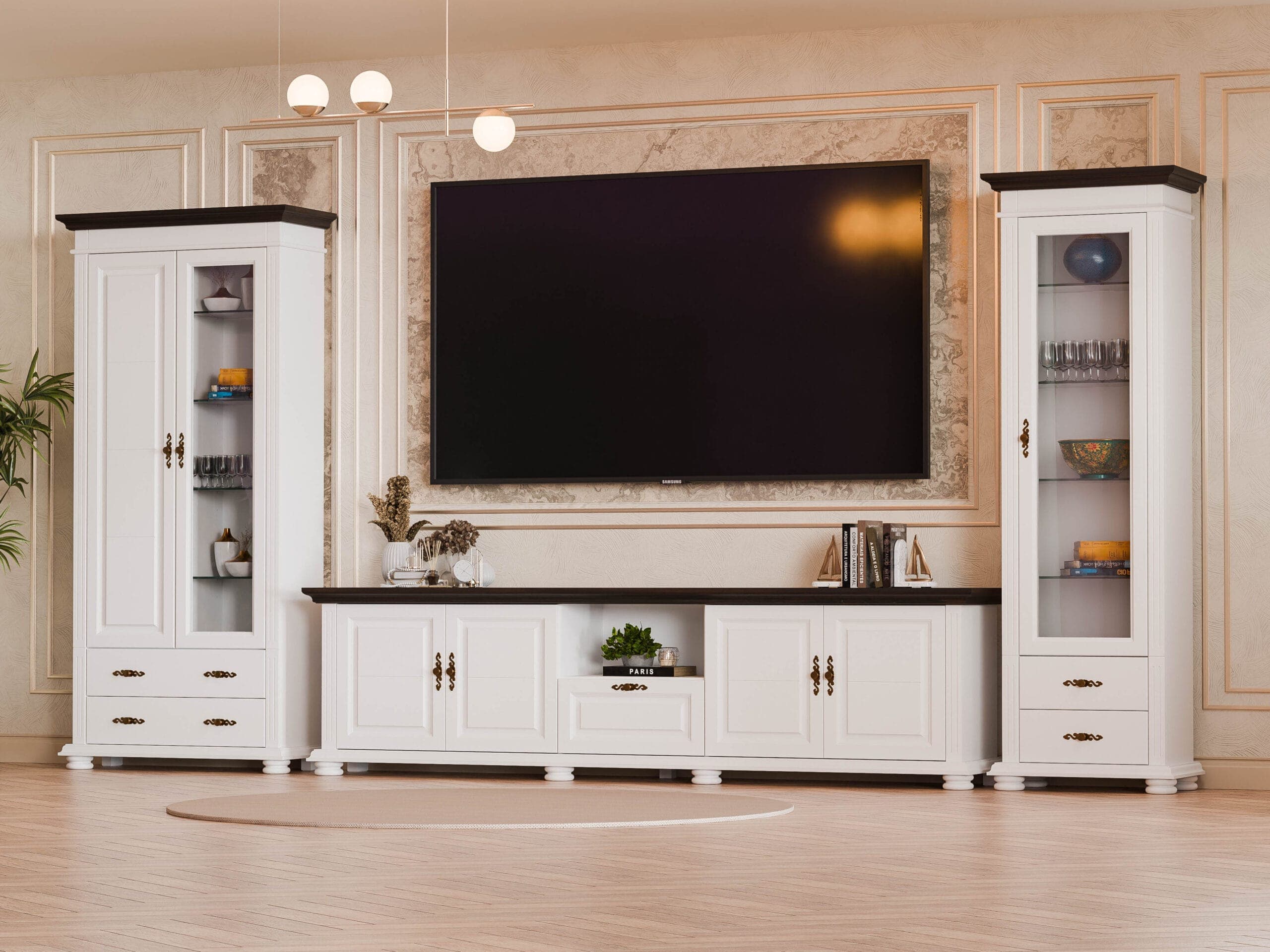 Ensemble de salon Skagen en bois massif avec vitrines