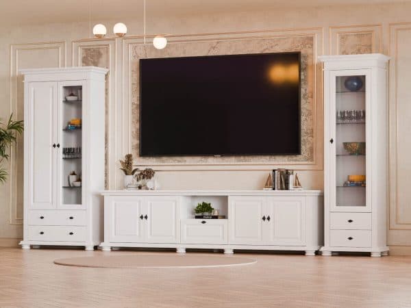 Ensemble de salon Skagen en bois massif avec vitrines