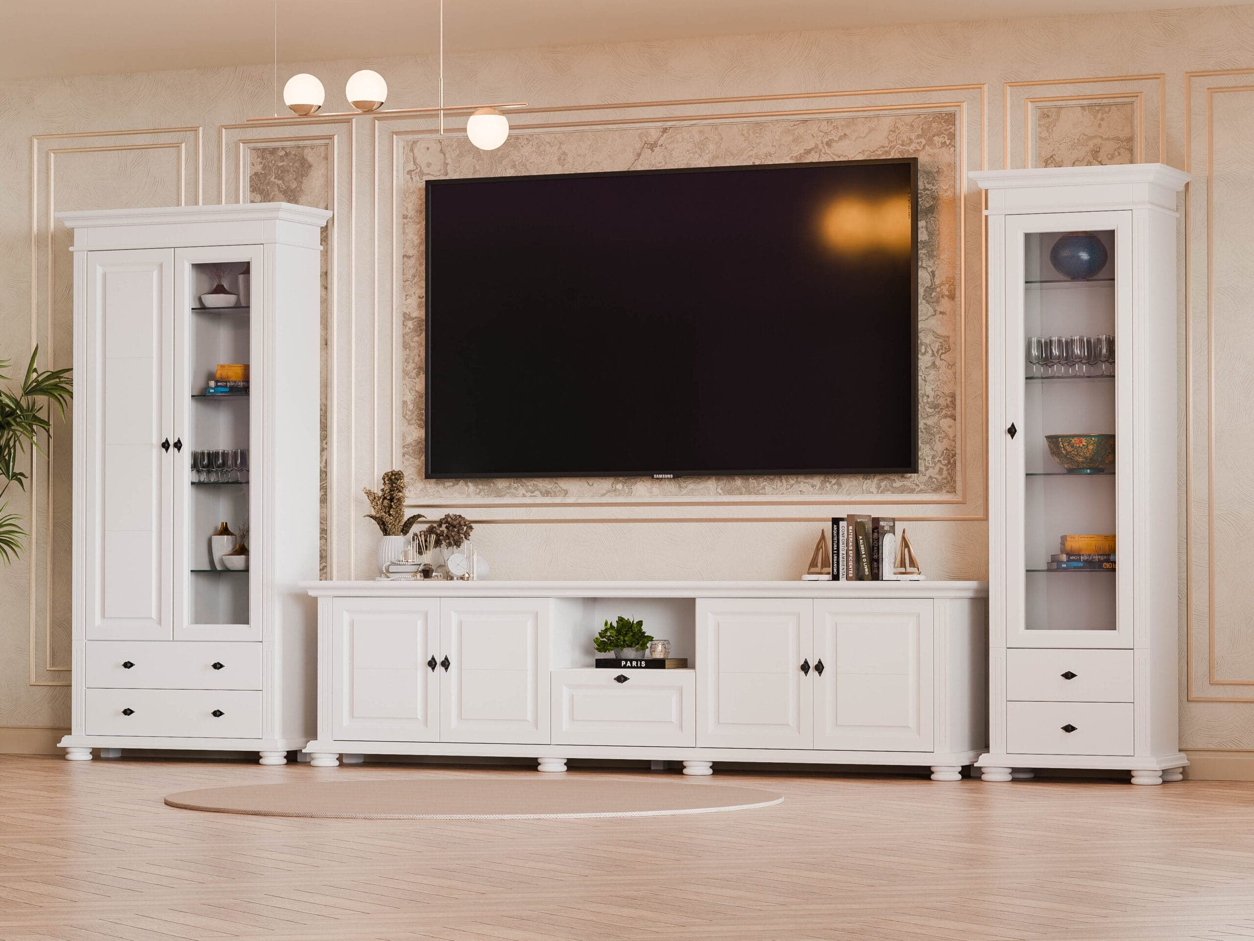 Ensemble de salon Skagen en bois massif avec vitrines