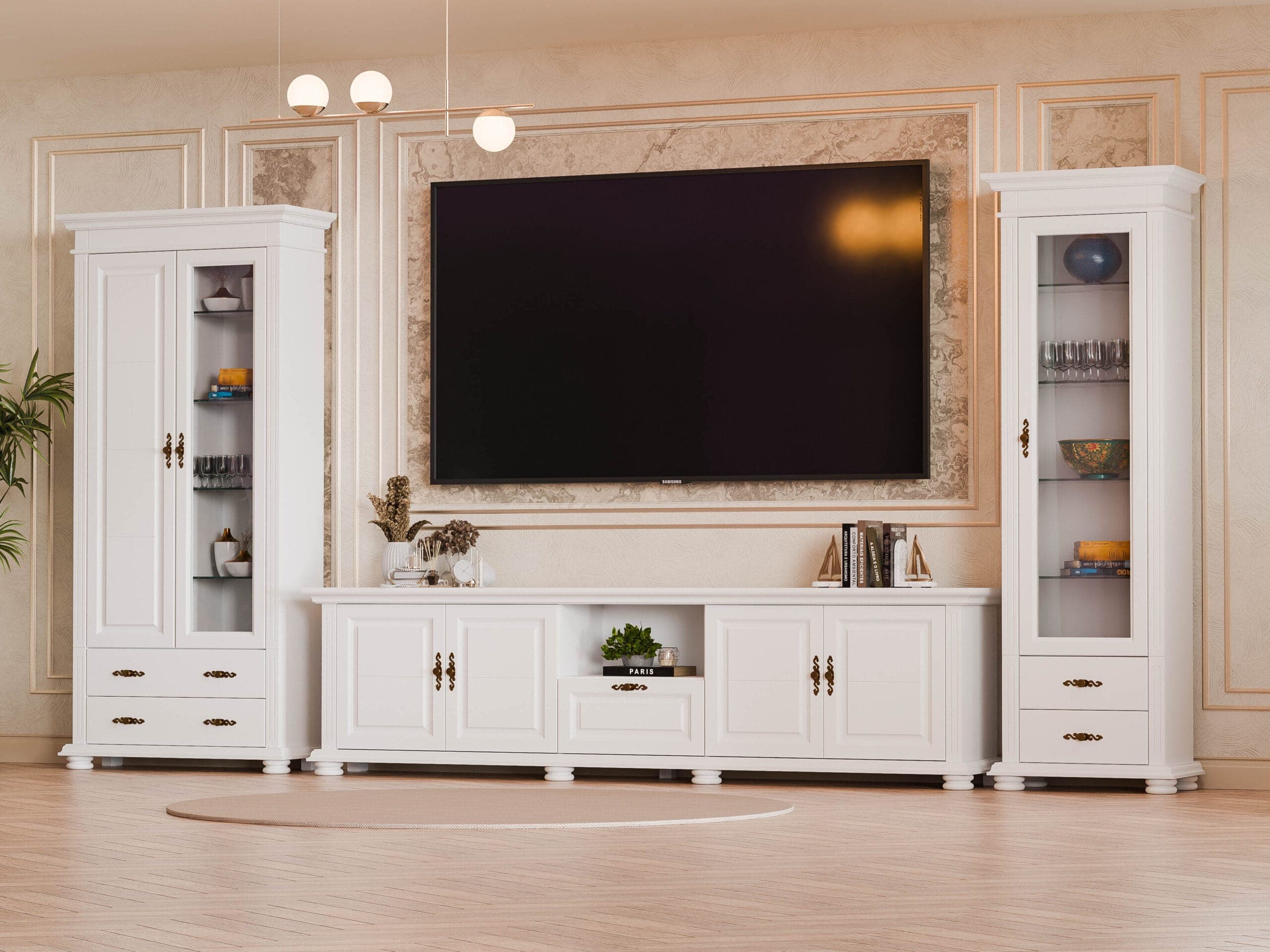 Ensemble de salon Skagen en bois massif avec vitrines