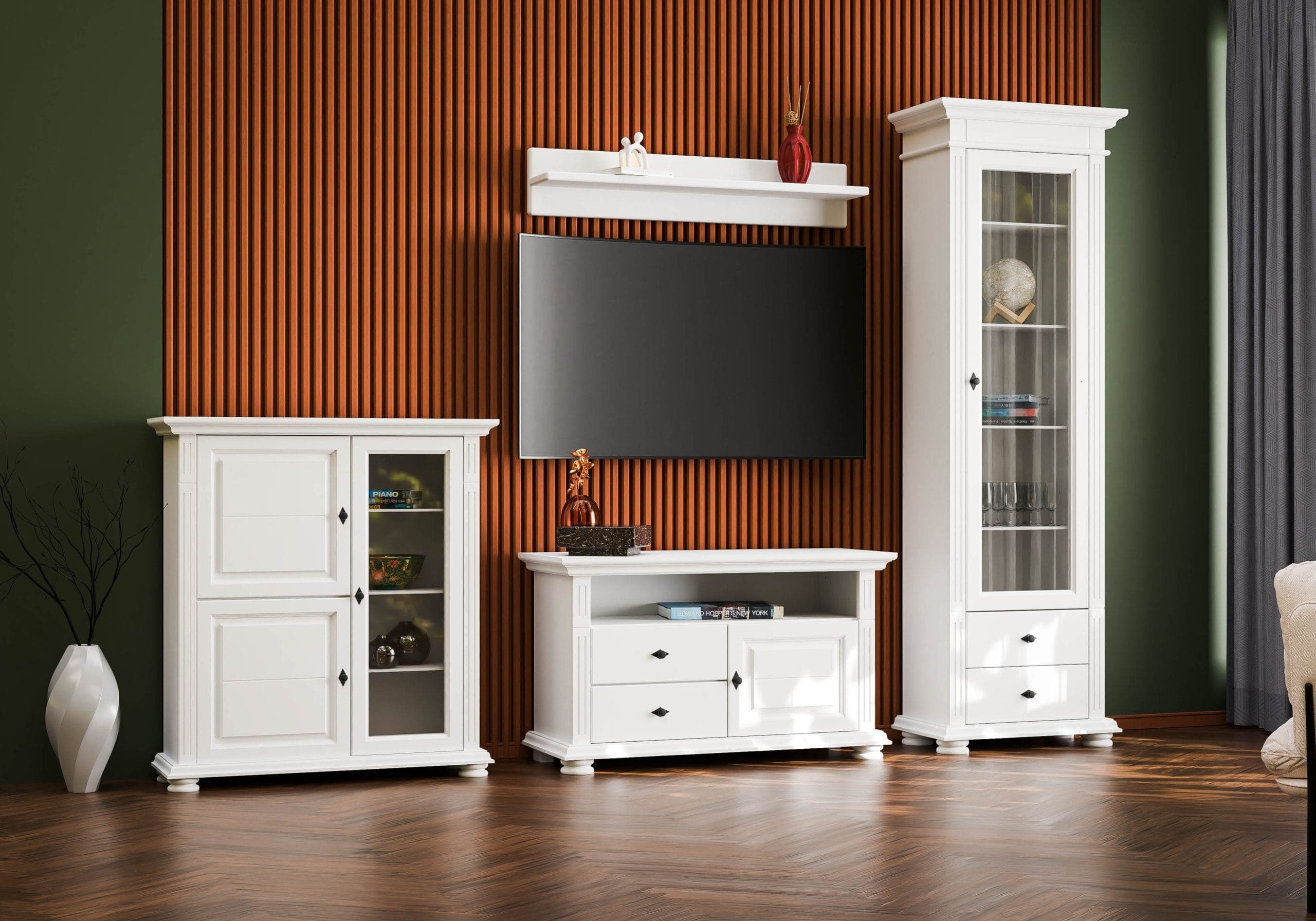 Salon Skagen 4 – Ensemble en bois massif avec vitrine et meuble TV