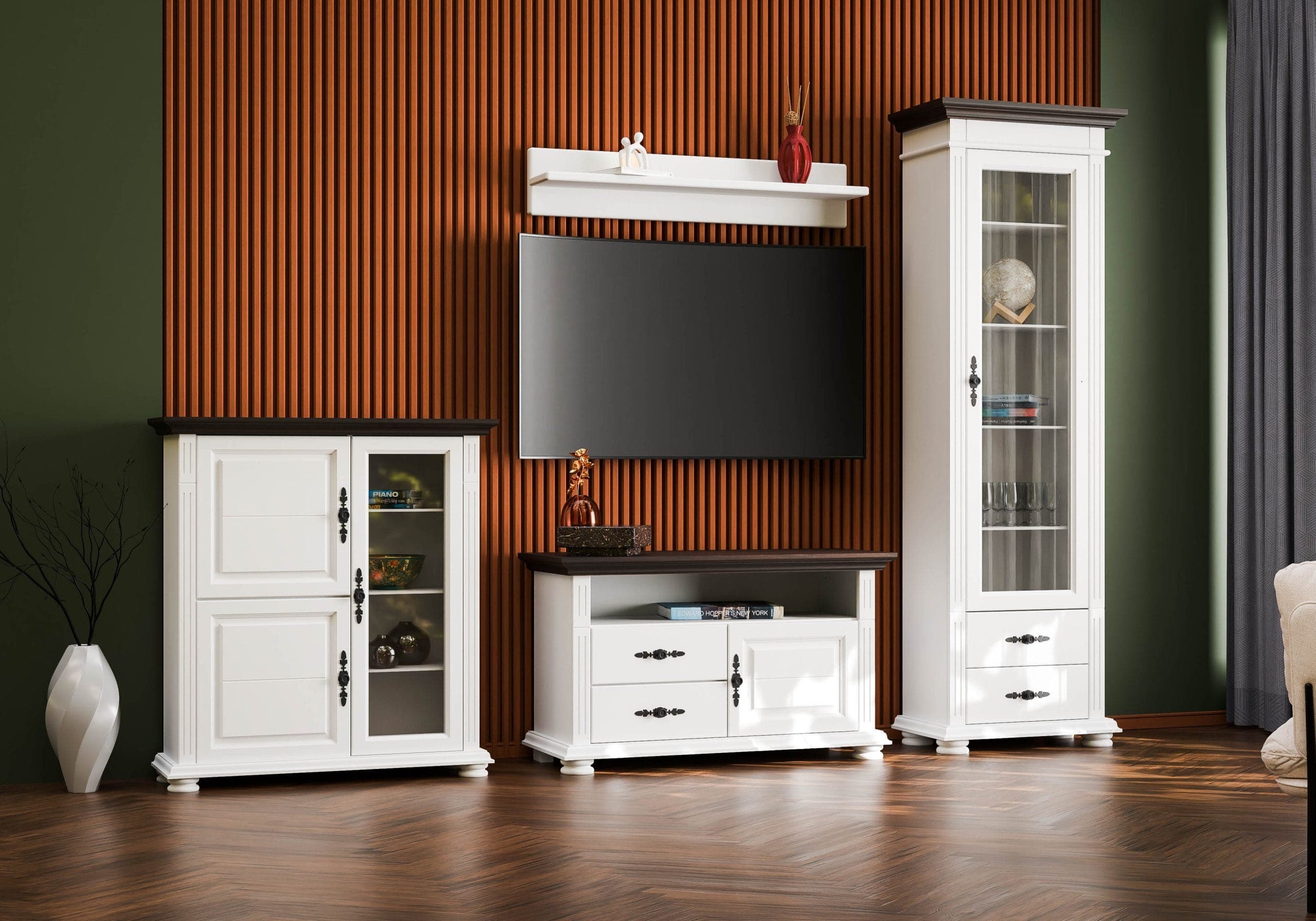 Salon Skagen 4 – Ensemble en bois massif avec vitrine et meuble TV