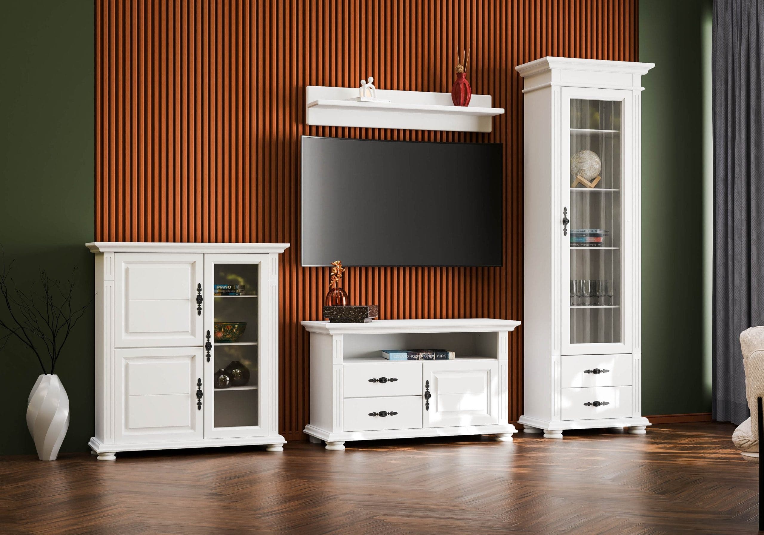 Salon Skagen 4 – Ensemble en bois massif avec vitrine et meuble TV
