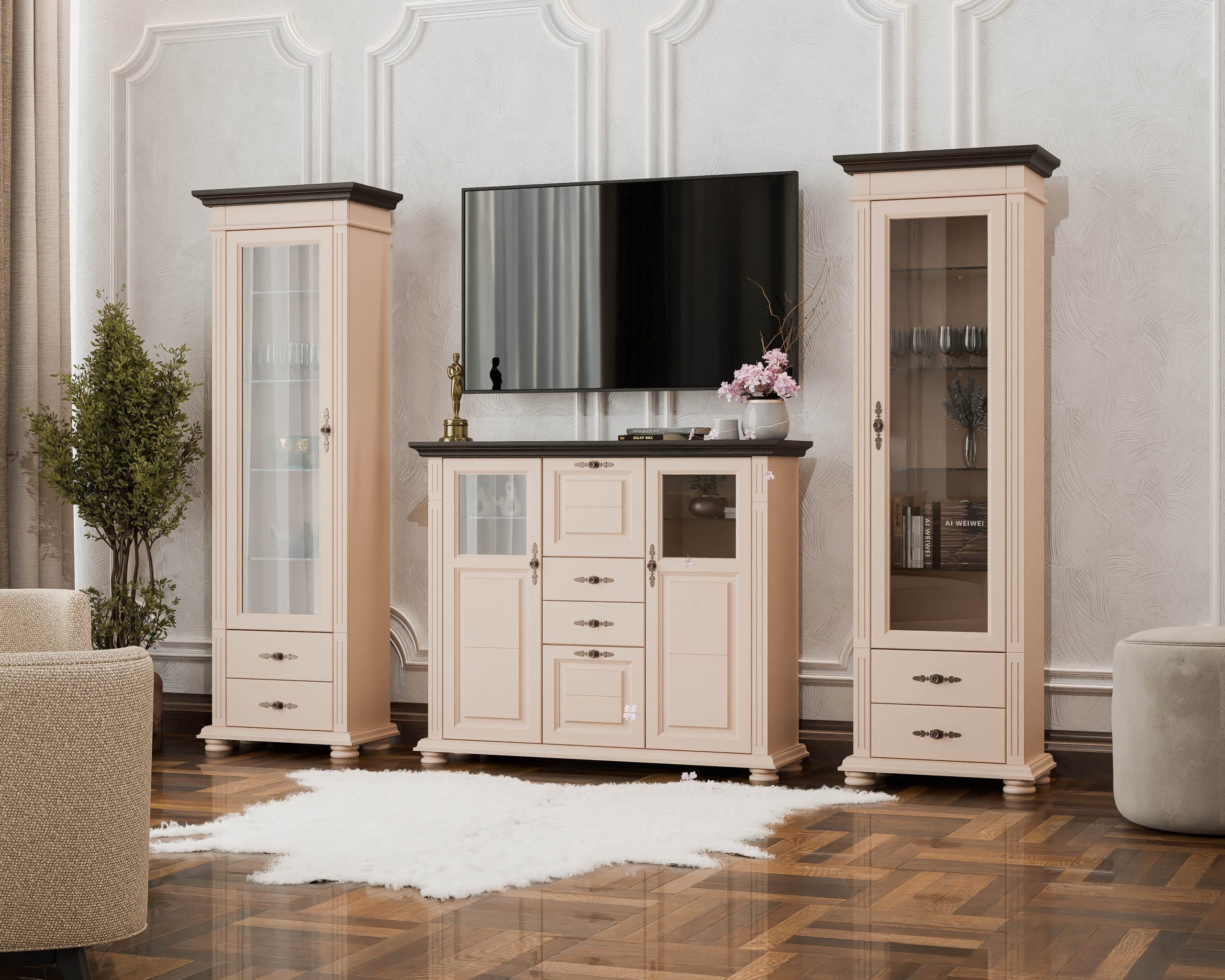 Meubles de salon « Skagen » en bois massif, couleur saumon