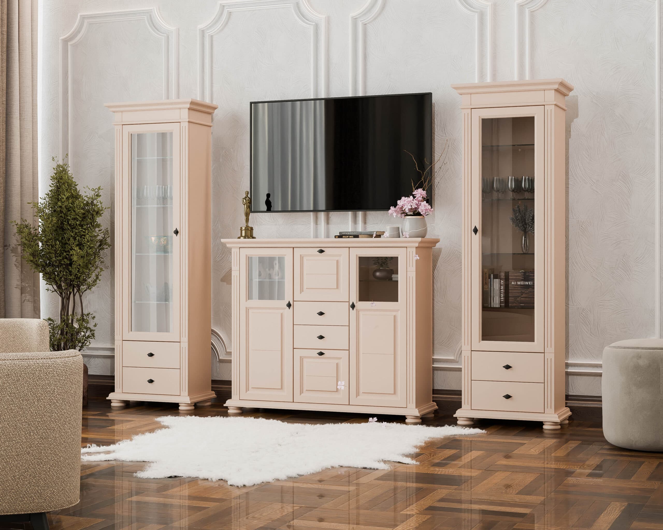 Meubles de salon « Skagen » en bois massif, couleur saumon