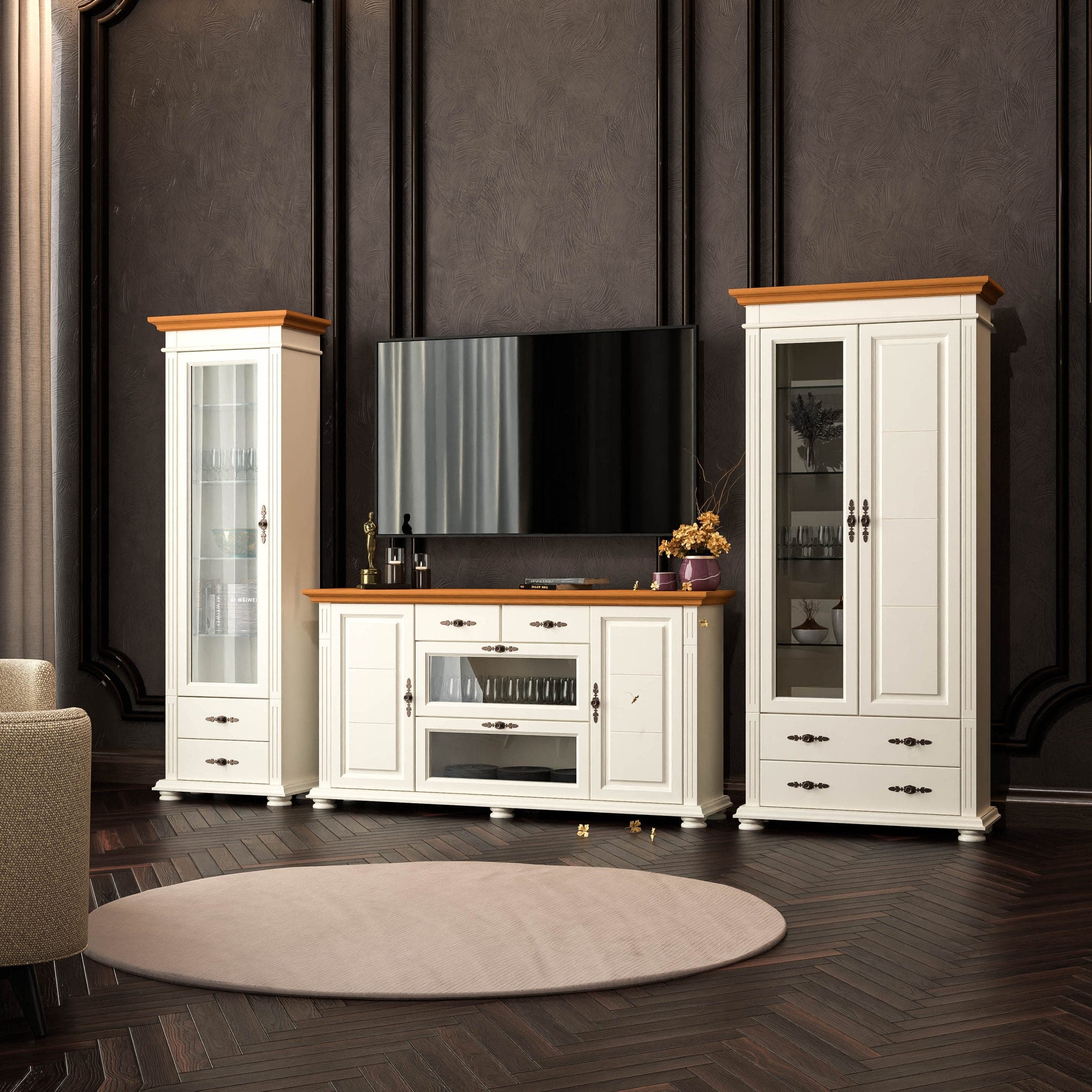 Meubles de salon Skagen en bois massif, couleur vanille