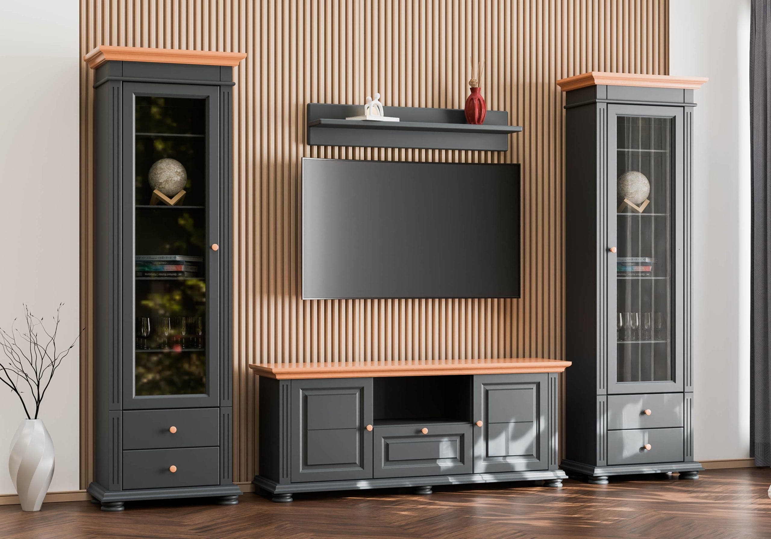 Ensemble de salon Skagen 11 en bois massif avec vitrines