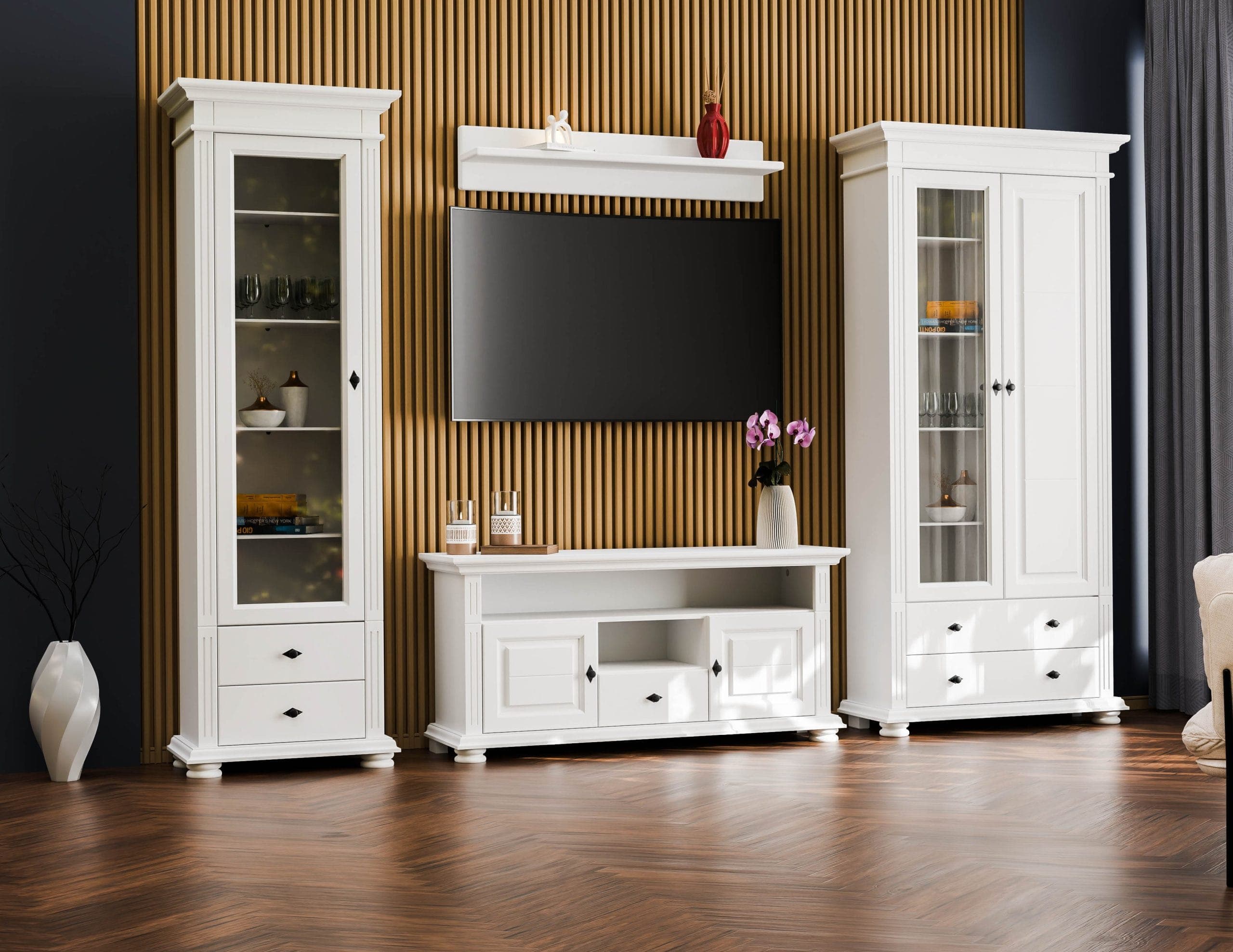 Salon Skagen 2 – Ensemble en bois massif, finition blanc antique