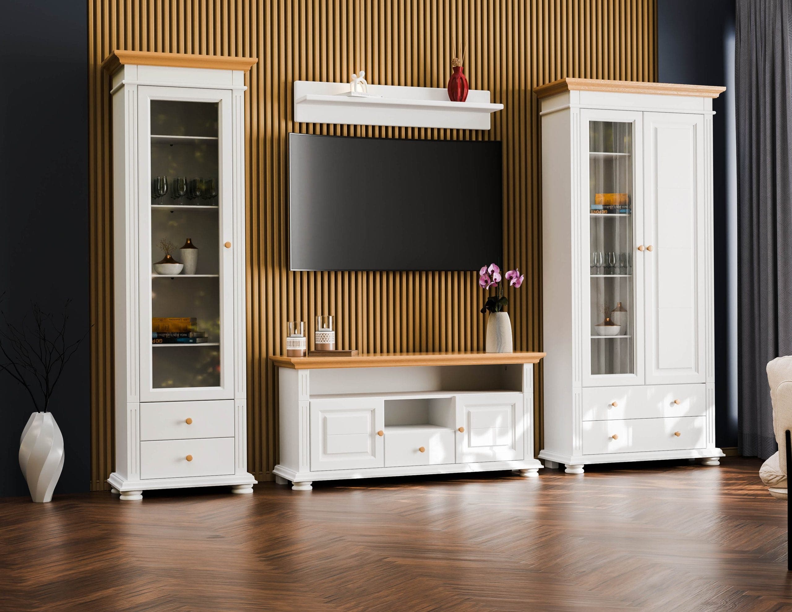 Salon Skagen 2 – Ensemble en bois massif, finition blanc antique