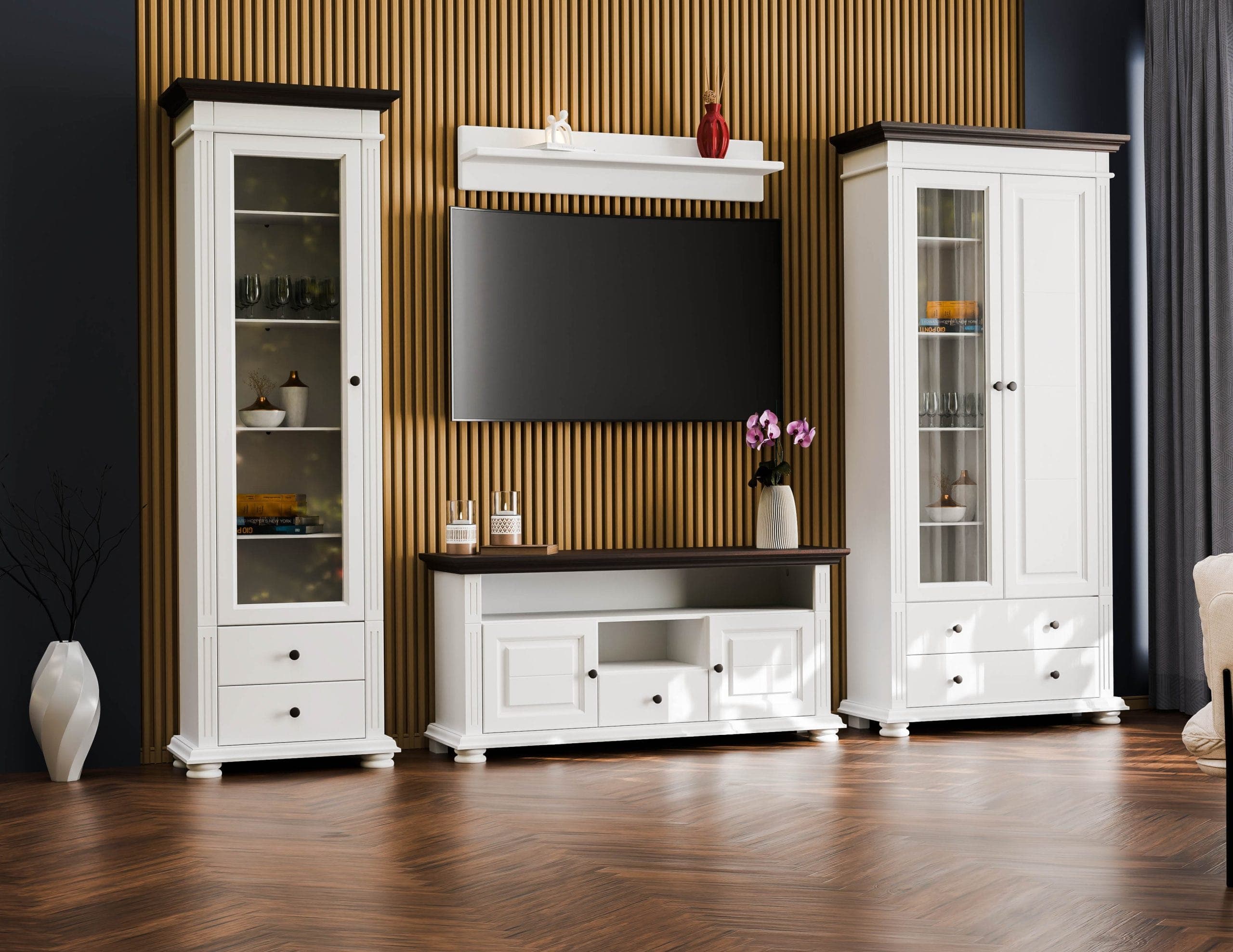 Salon Skagen 2 – Ensemble en bois massif, finition blanc antique