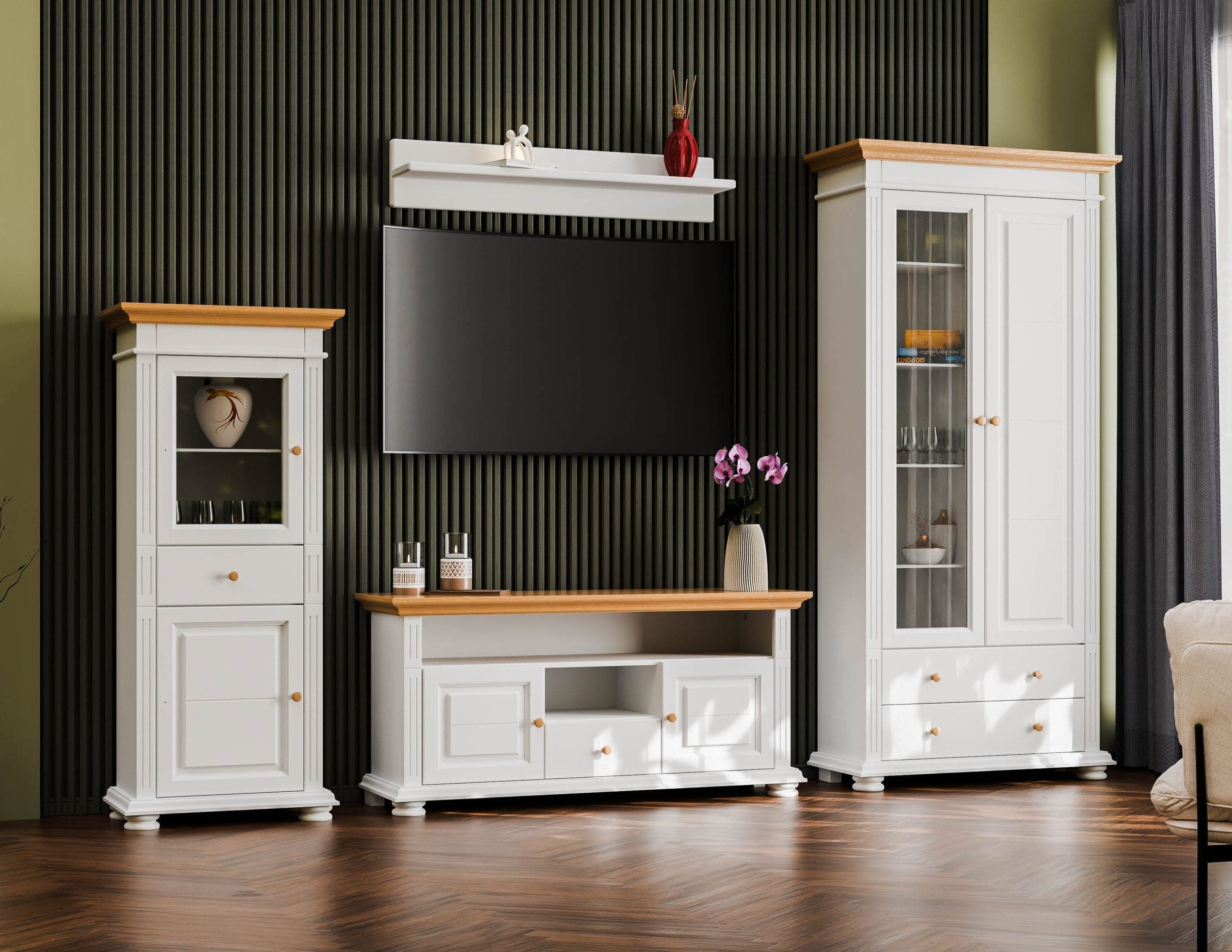 Salon Skagen 1 – Ensemble en bois massif comprenant 2 vitrines