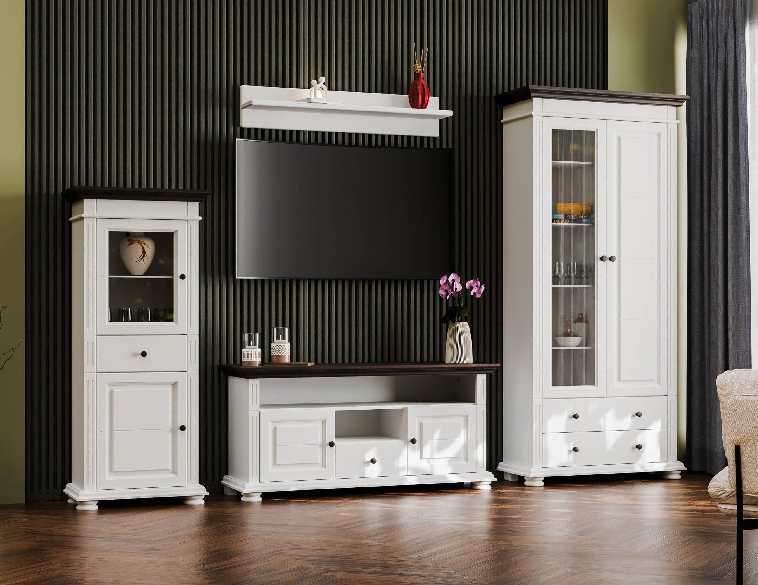 Salon Skagen 1 – Ensemble en bois massif comprenant 2 vitrines