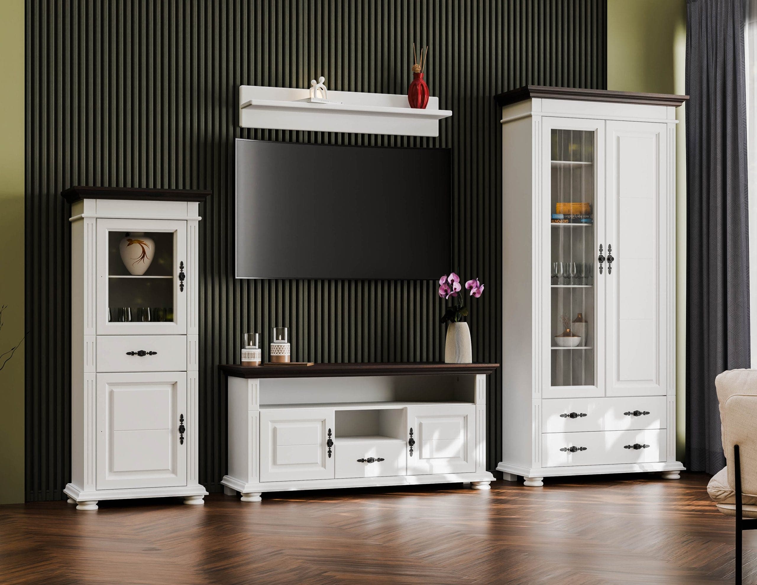 Salon Skagen 1 – Ensemble en bois massif comprenant 2 vitrines