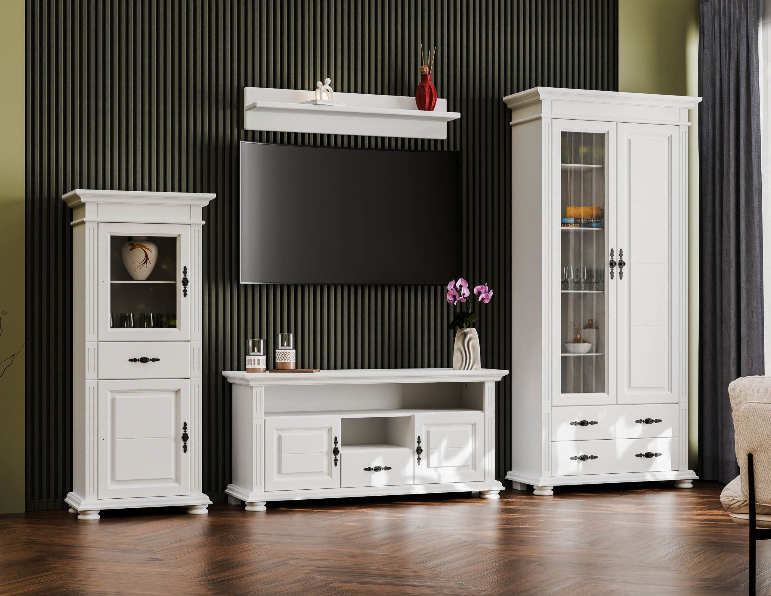 Salon Skagen 1 – Ensemble en bois massif comprenant 2 vitrines