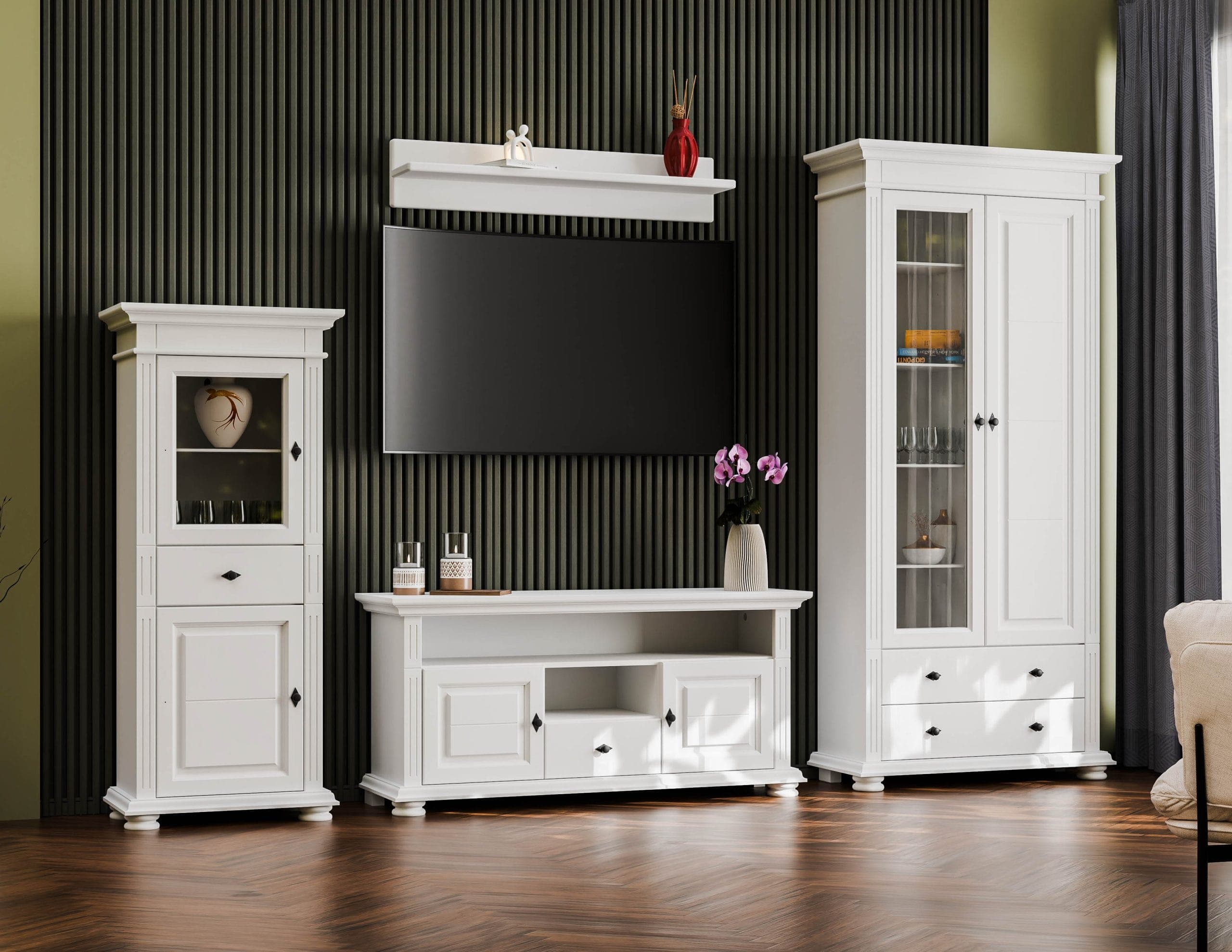 Salon Skagen 1 – Ensemble en bois massif comprenant 2 vitrines