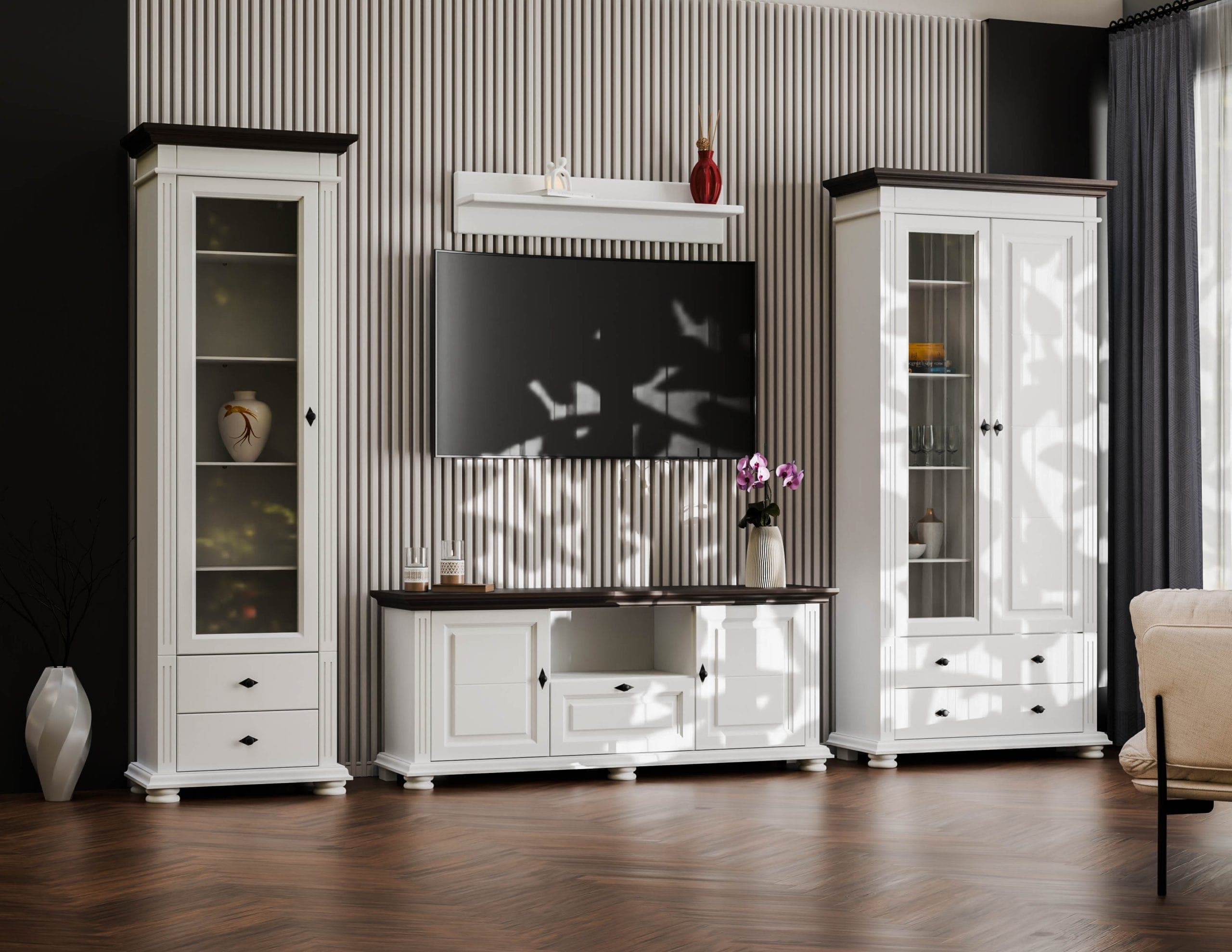 Ensemble de salon Skagen 8 en bois massif avec une grande commode
