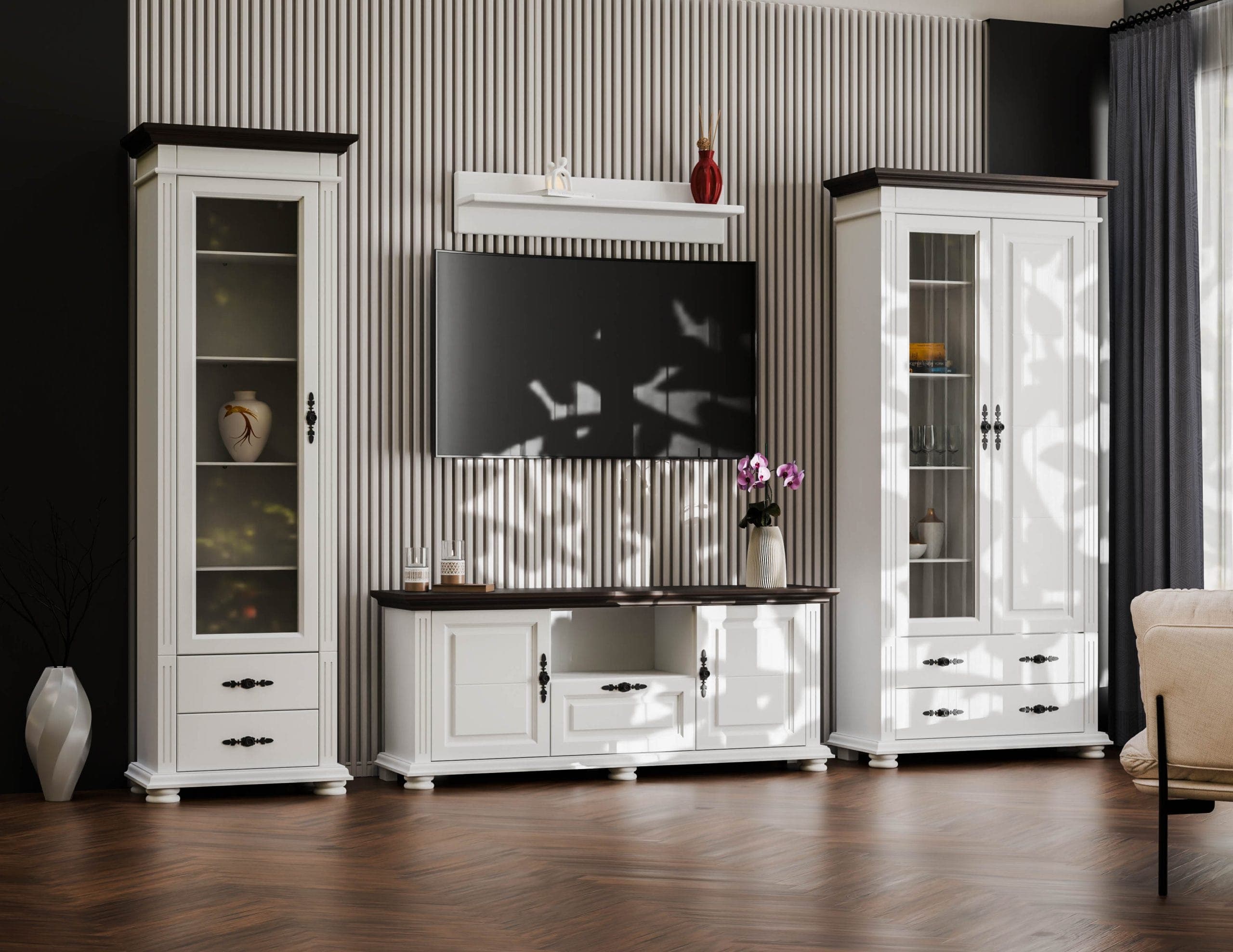 Ensemble de salon Skagen 8 en bois massif avec une grande commode