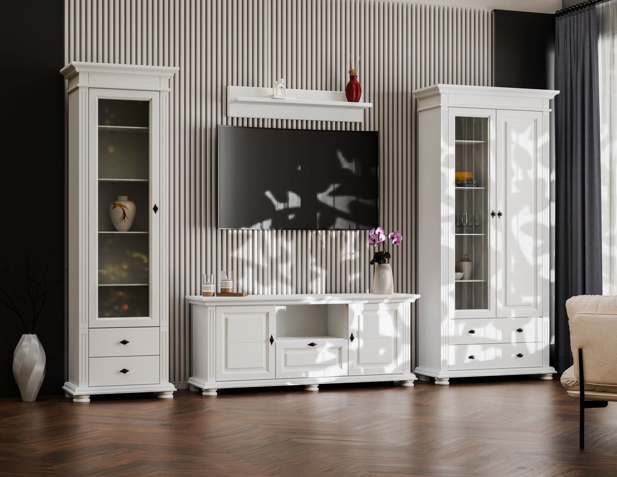 Ensemble de salon Skagen 8 en bois massif avec une grande commode