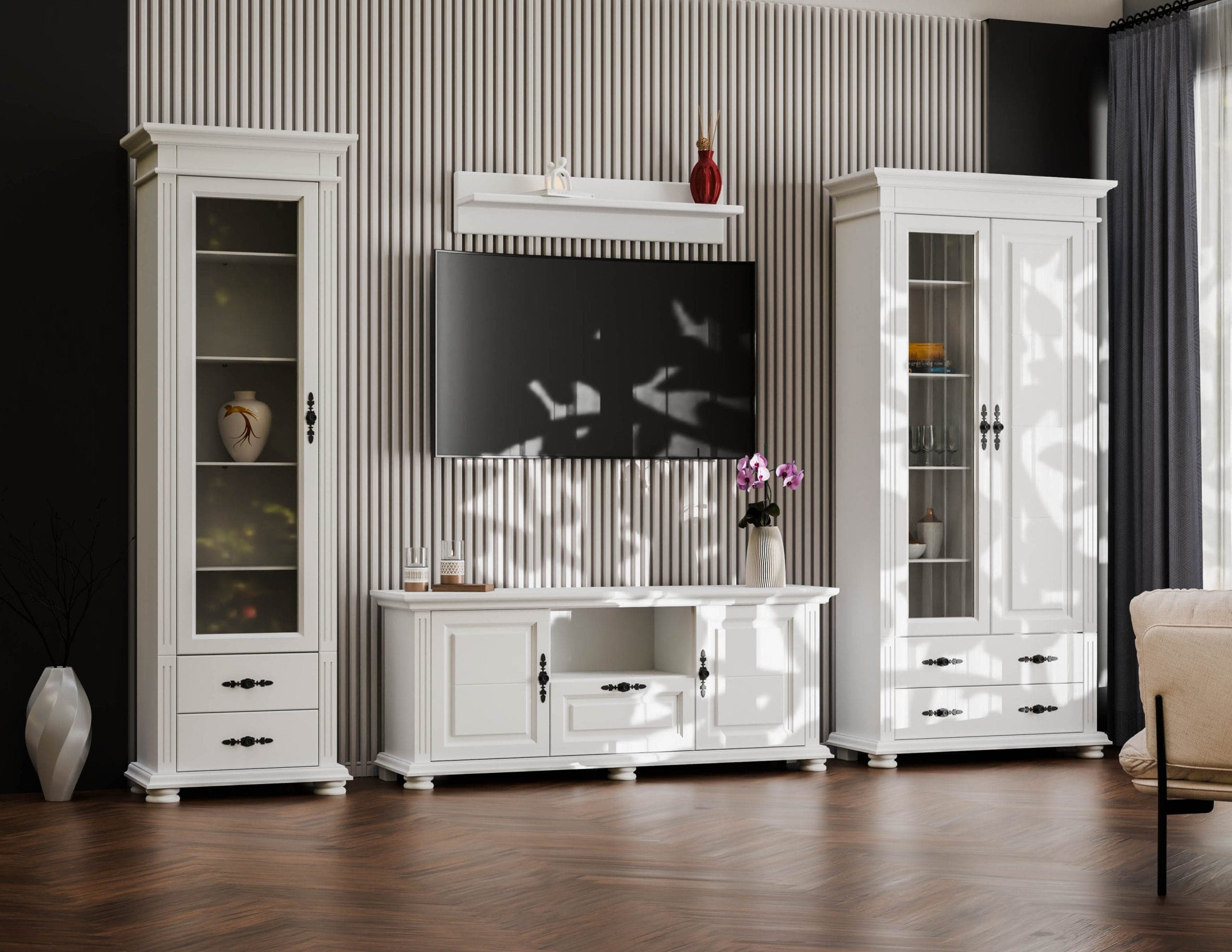 Ensemble de salon Skagen 8 en bois massif avec une grande commode