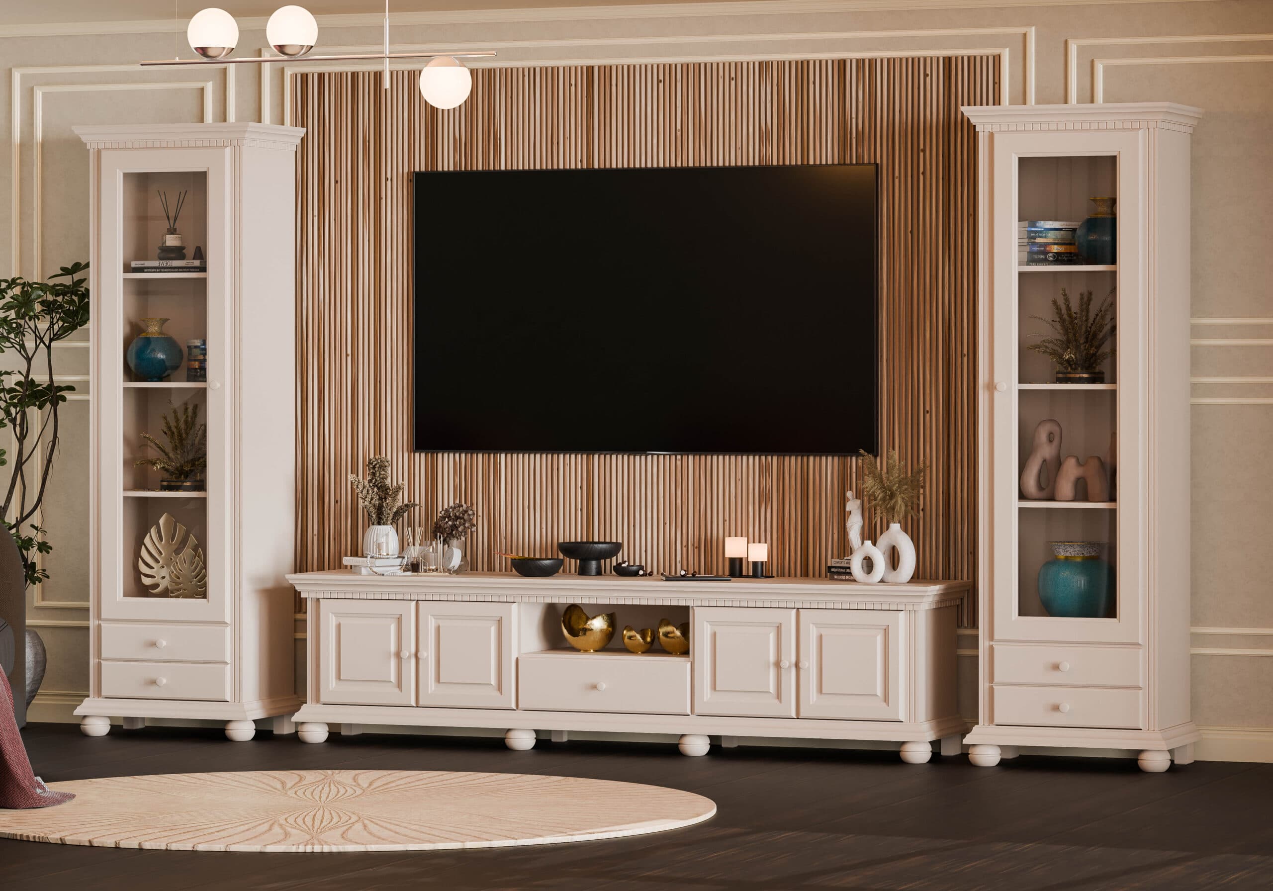Ensemble de salon Fjord 10 en bois massif, couleur beige poudré